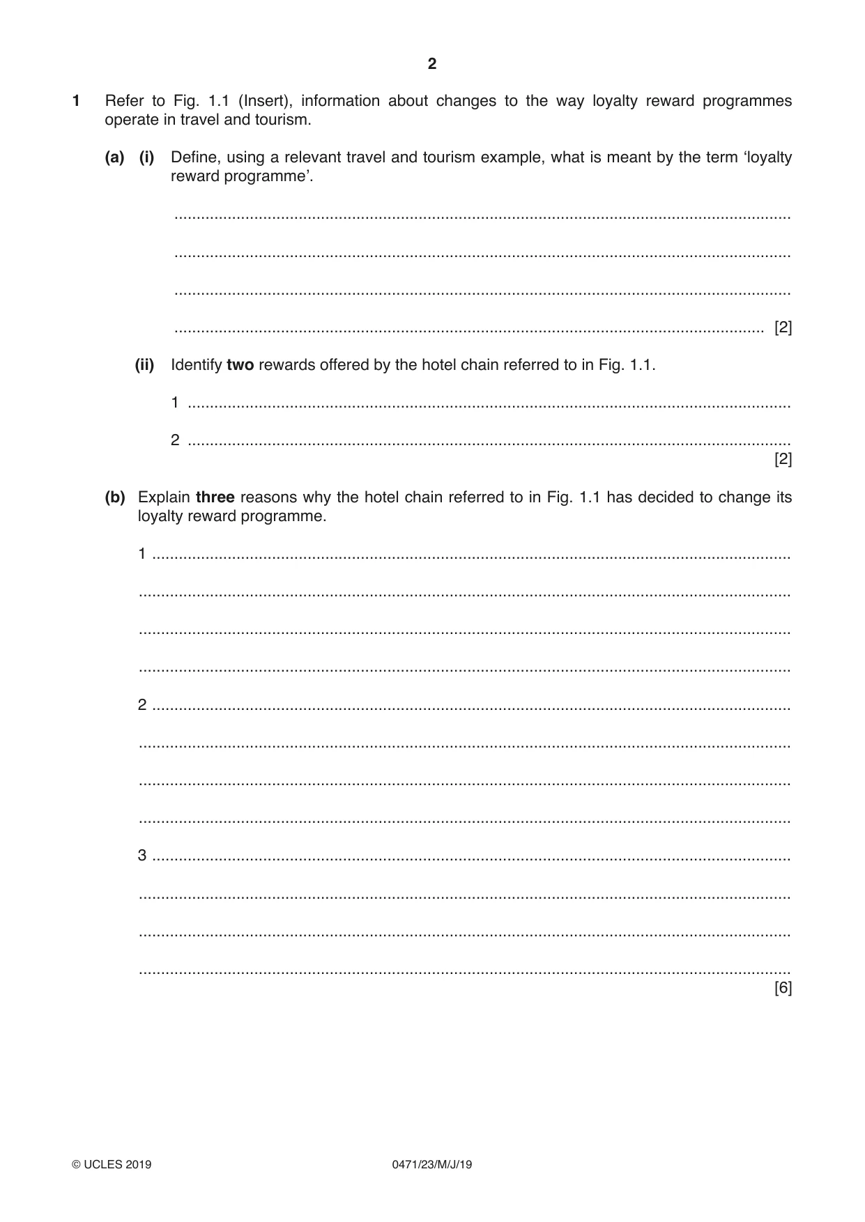 Cambridge IGCSE Travel and Tourism 0471 2019 May/June Paper 2 · Variant 3 question paper, page 2 of 16