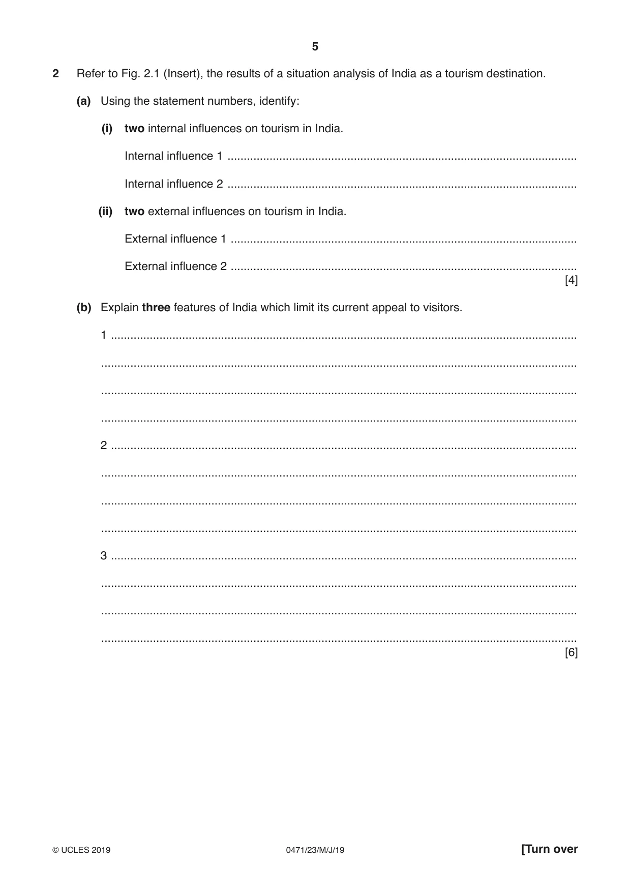 Cambridge IGCSE Travel and Tourism 0471 2019 May/June Paper 2 · Variant 3 question paper, page 5 of 16