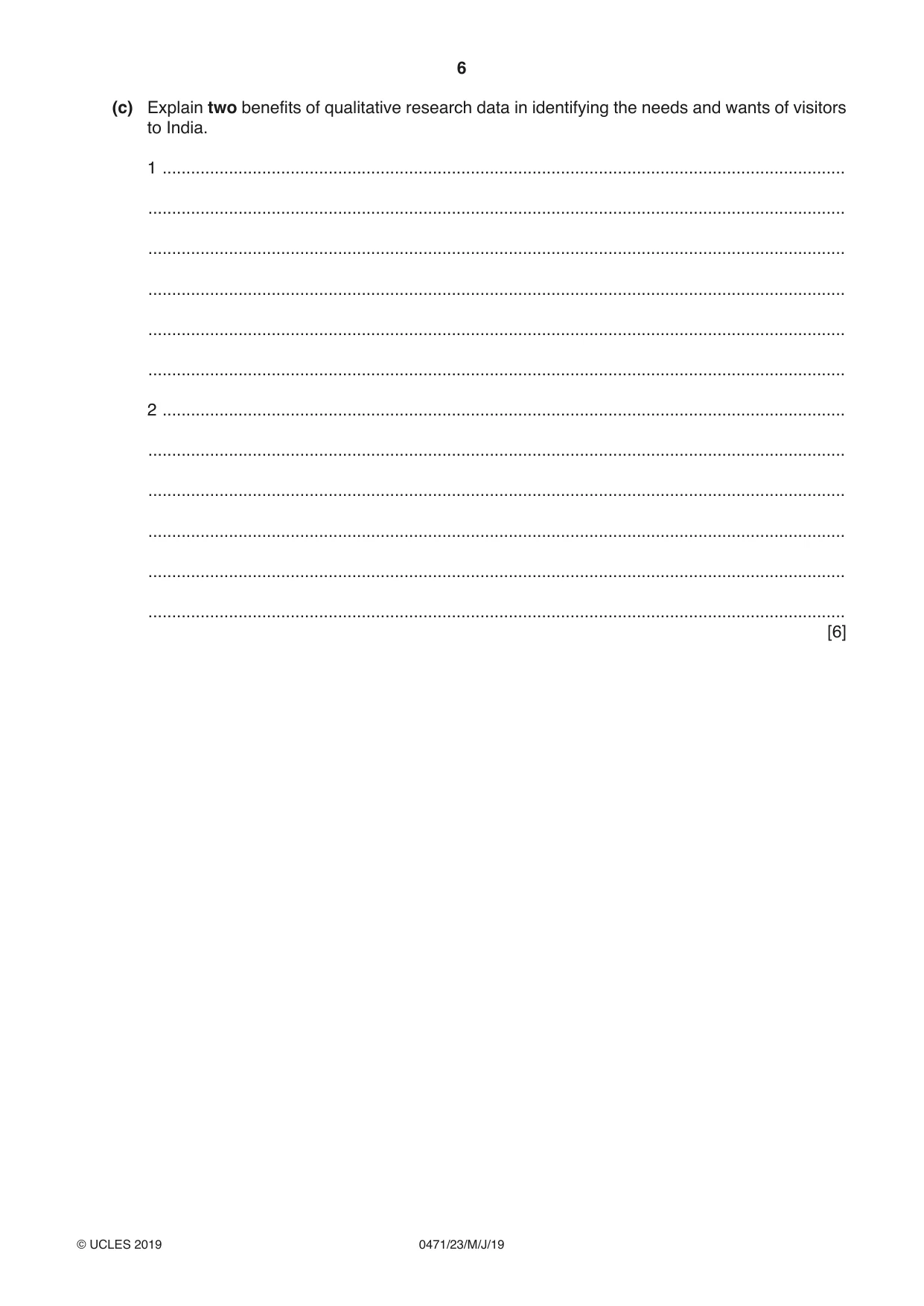 Cambridge IGCSE Travel and Tourism 0471 2019 May/June Paper 2 · Variant 3 question paper, page 6 of 16