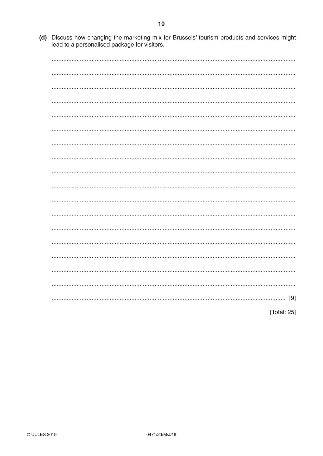 Cambridge IGCSE Travel and Tourism 0471 2019 May/June Paper 2 · Variant 3 question paper, page 10 of 16
