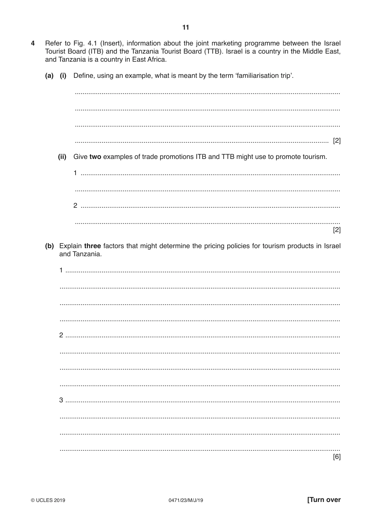 Cambridge IGCSE Travel and Tourism 0471 2019 May/June Paper 2 · Variant 3 question paper, page 11 of 16