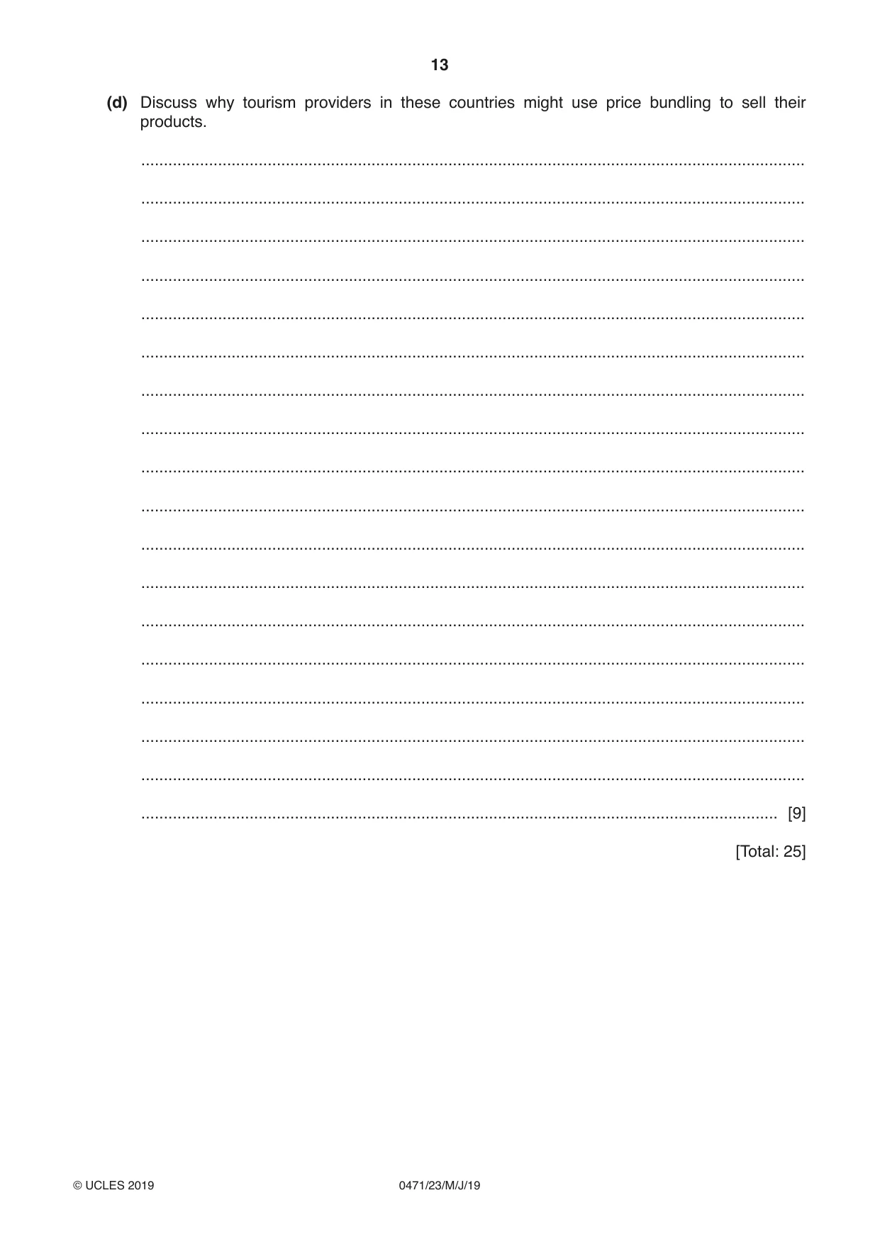 Cambridge IGCSE Travel and Tourism 0471 2019 May/June Paper 2 · Variant 3 question paper, page 13 of 16