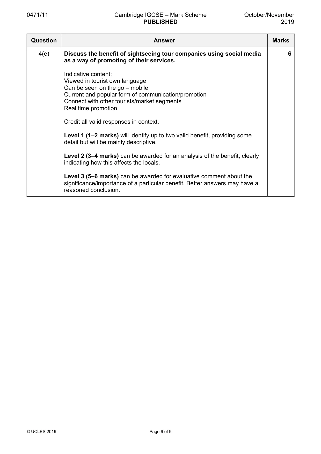 Mark scheme, page 9 of 9