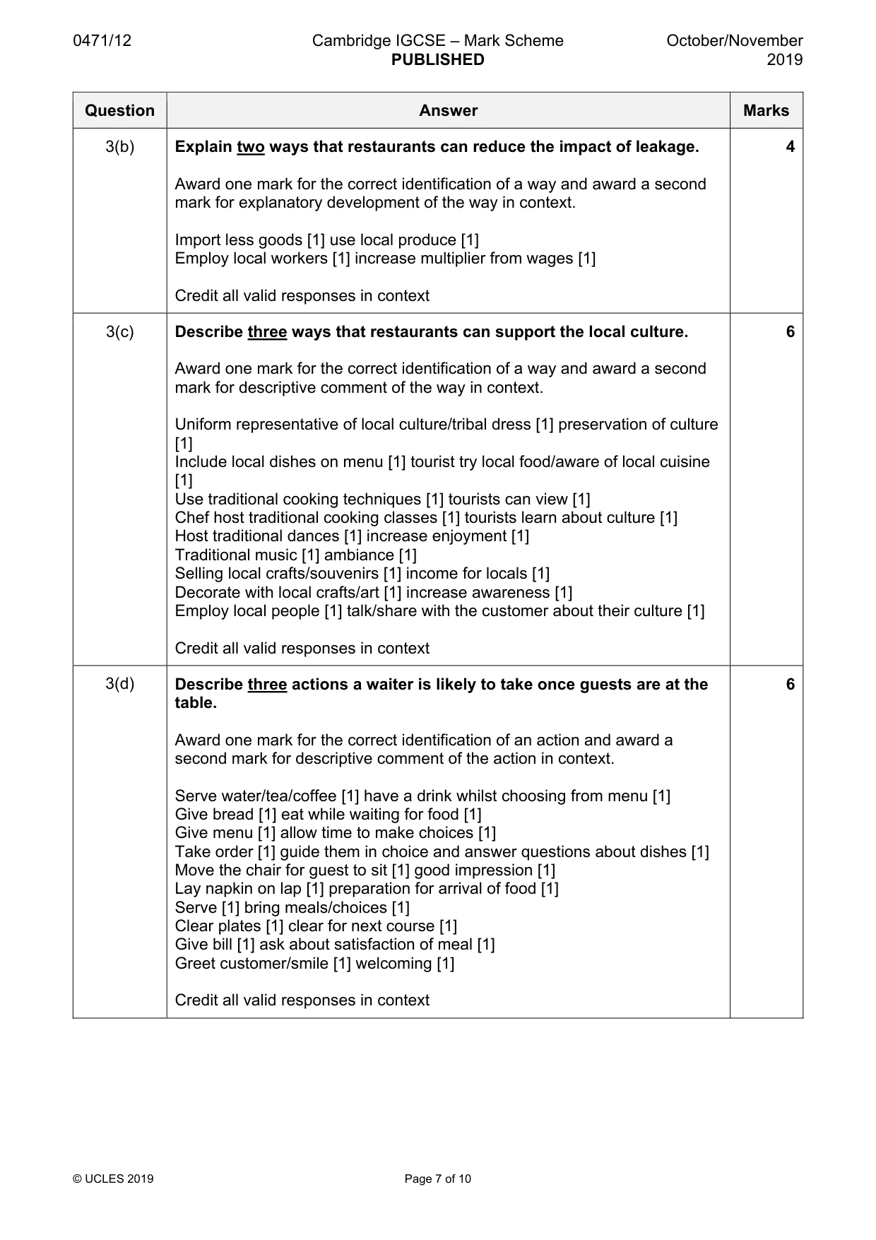 Mark scheme, page 7 of 10