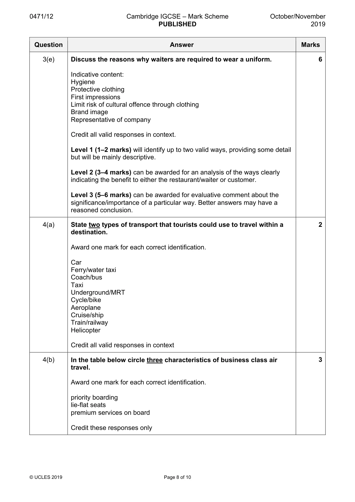 Mark scheme, page 8 of 10