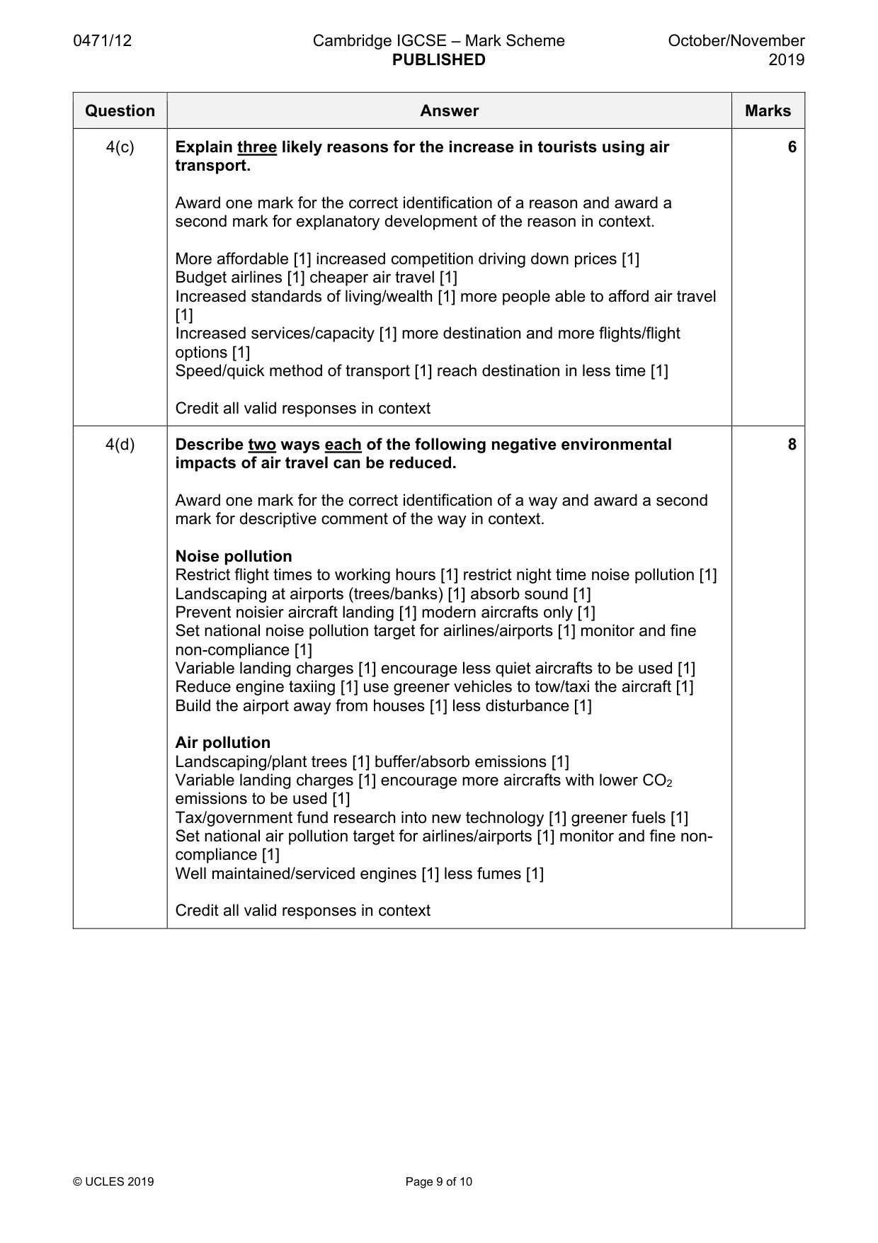 Mark scheme, page 9 of 10