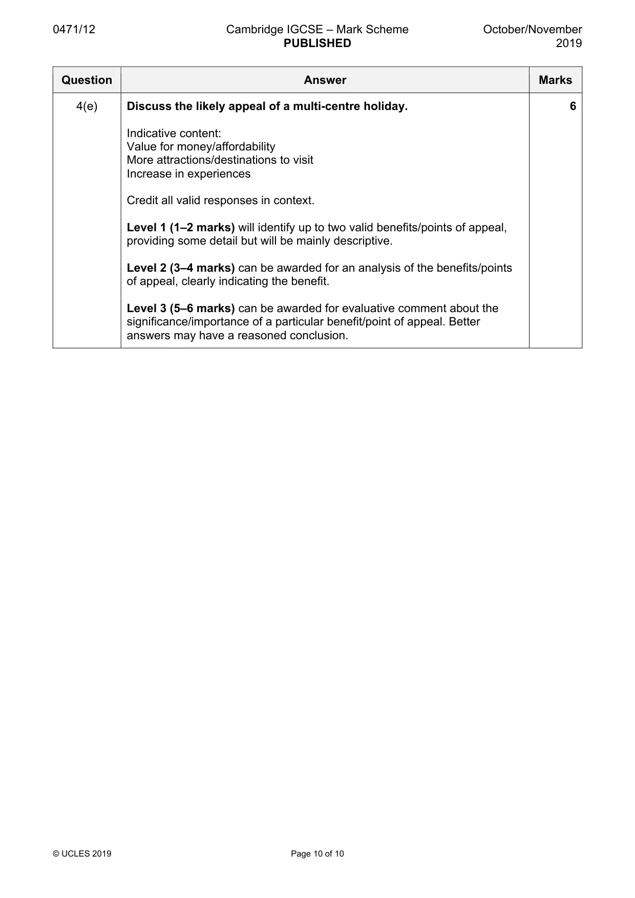 Mark scheme, page 10 of 10