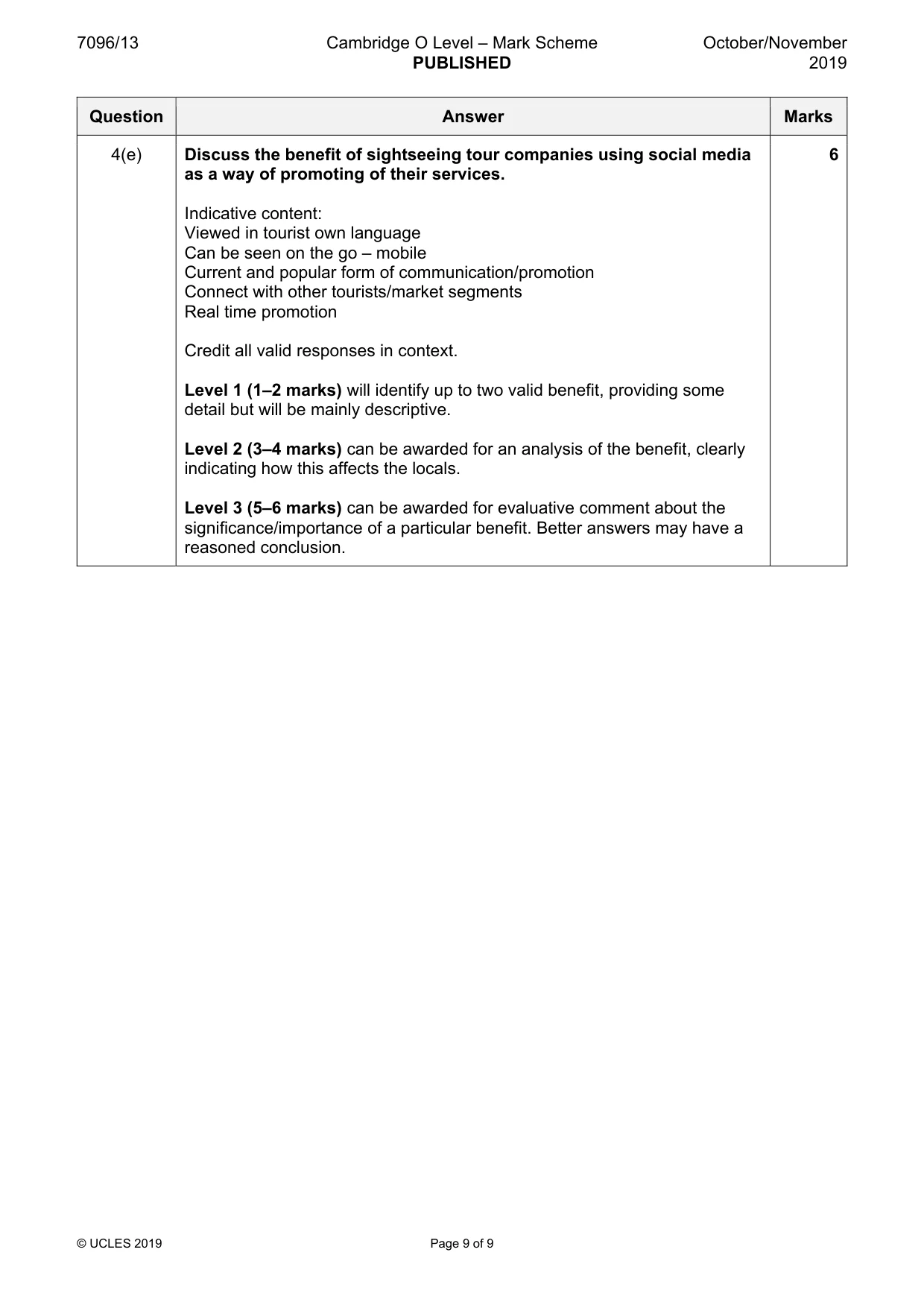 Mark scheme, page 9 of 9