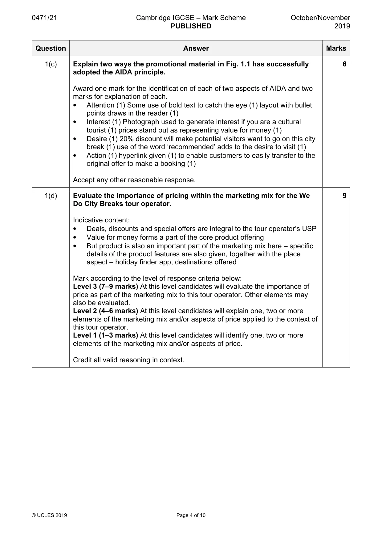 Mark scheme, page 4 of 10