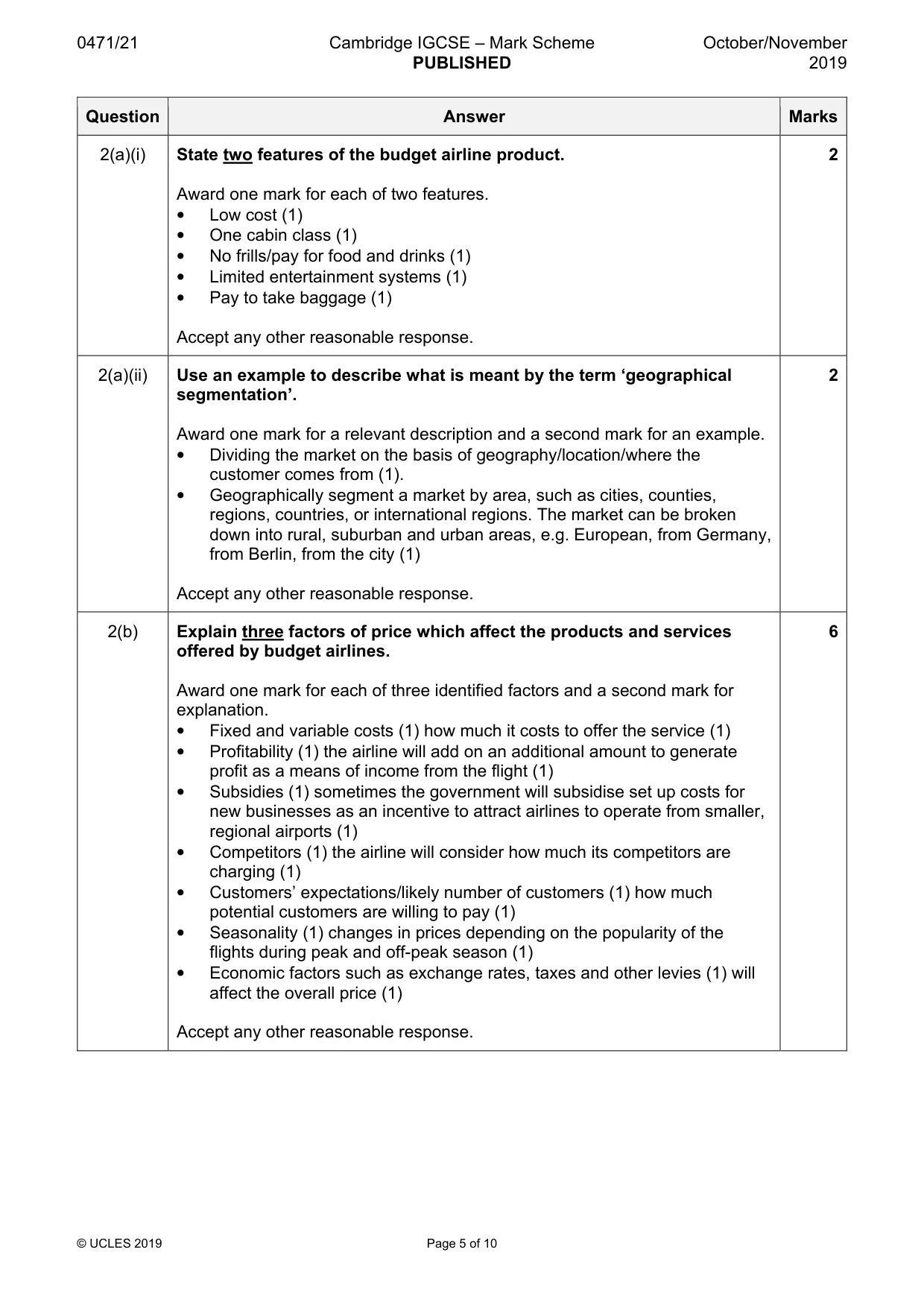 Mark scheme, page 5 of 10