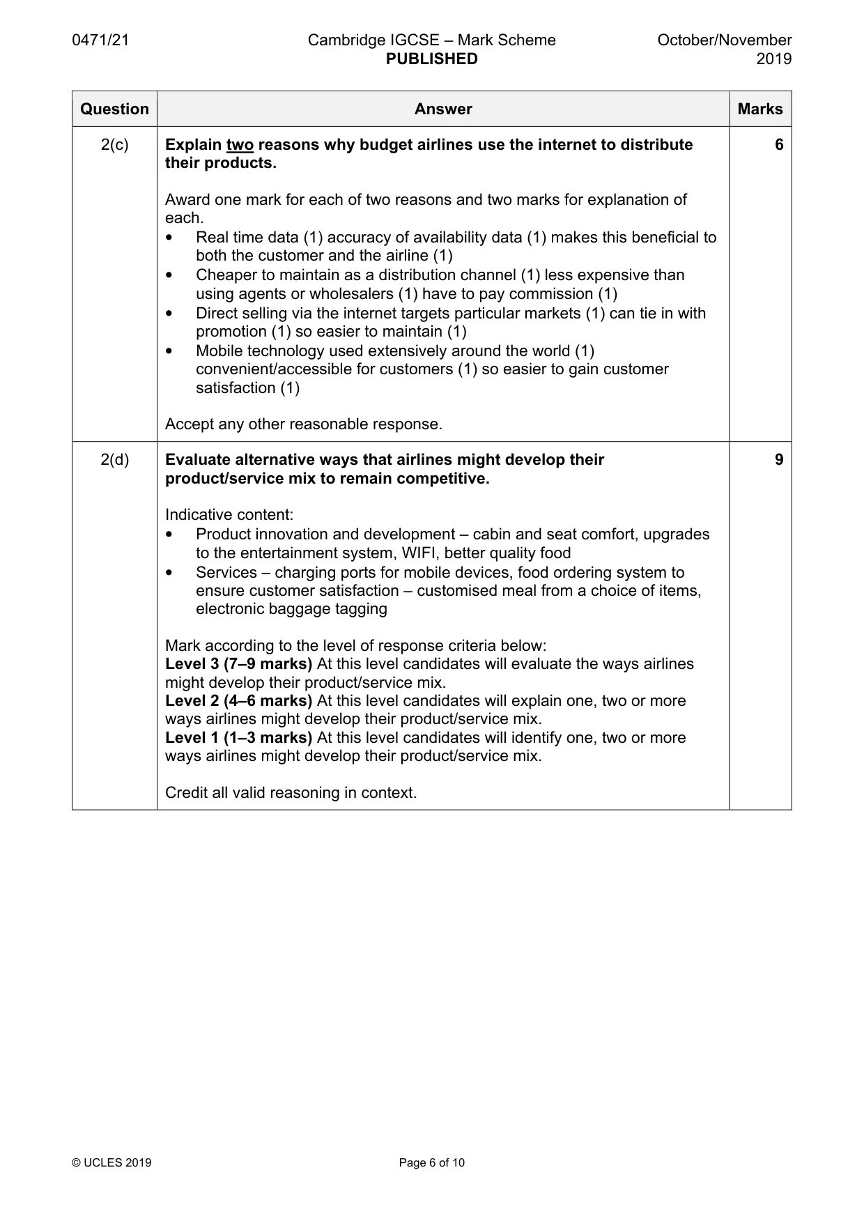 Mark scheme, page 6 of 10