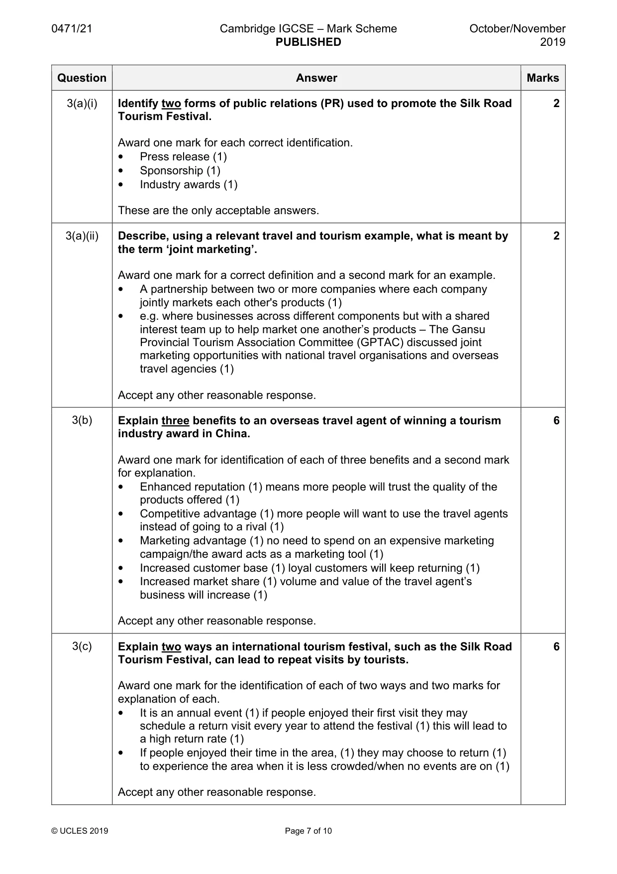 Mark scheme, page 7 of 10