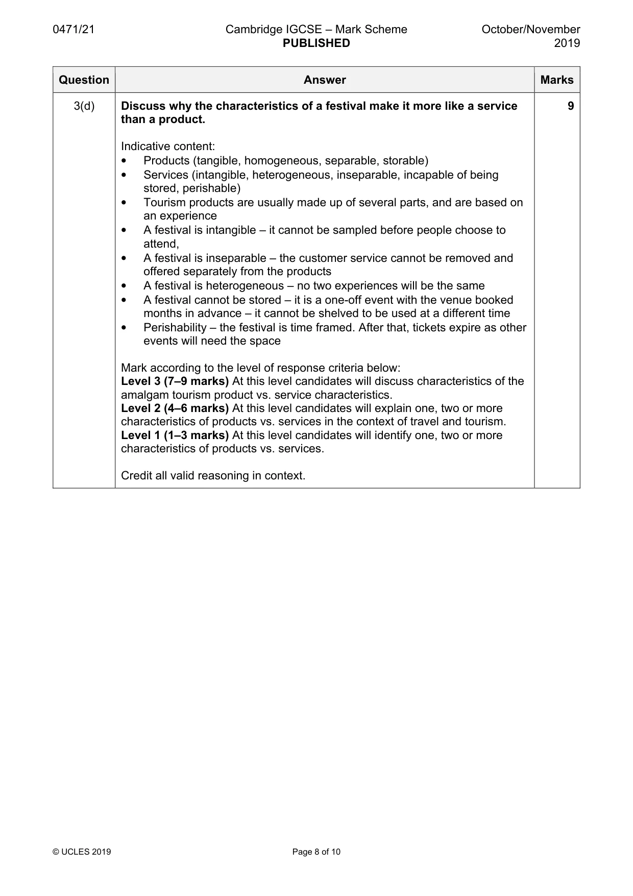 Mark scheme, page 8 of 10