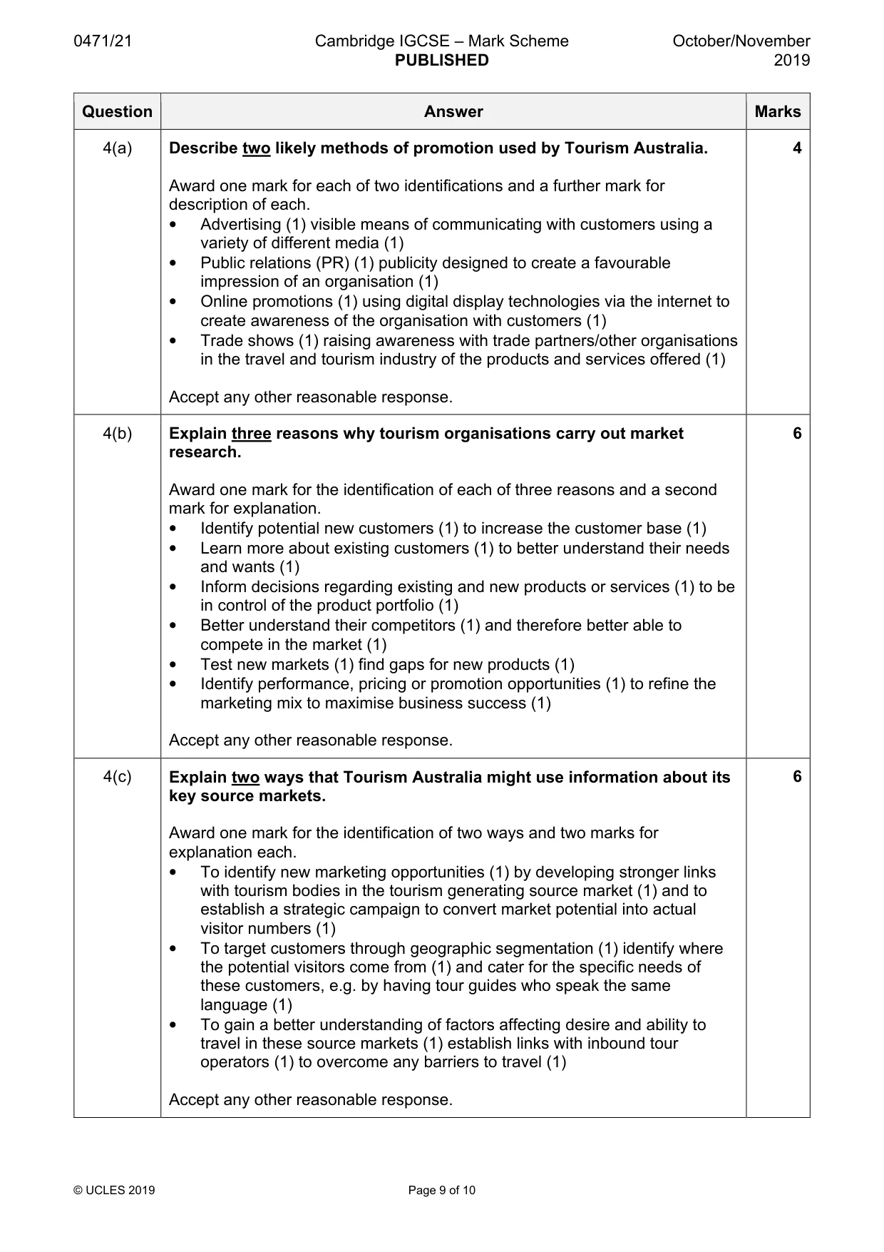 Mark scheme, page 9 of 10