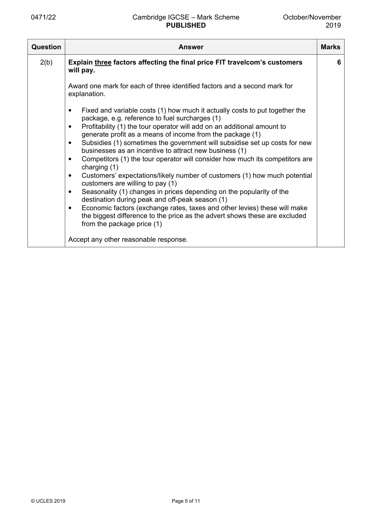 Mark scheme, page 5 of 11