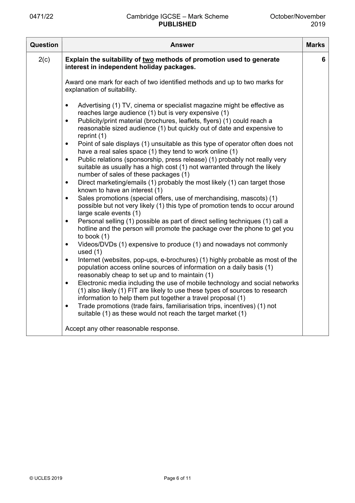 Mark scheme, page 6 of 11