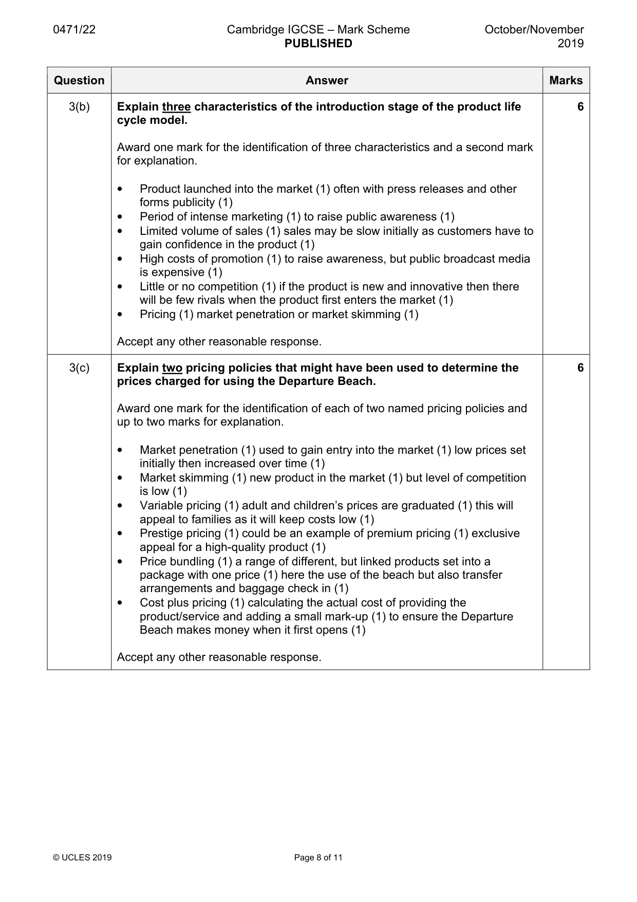 Mark scheme, page 8 of 11