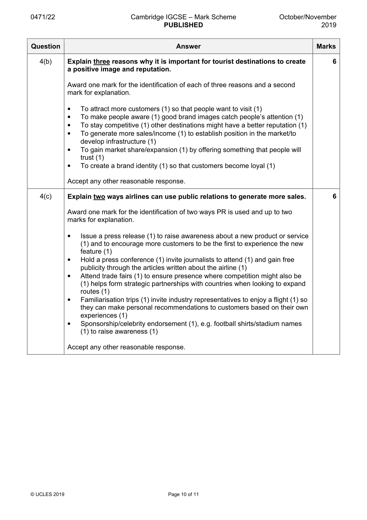 Mark scheme, page 10 of 11