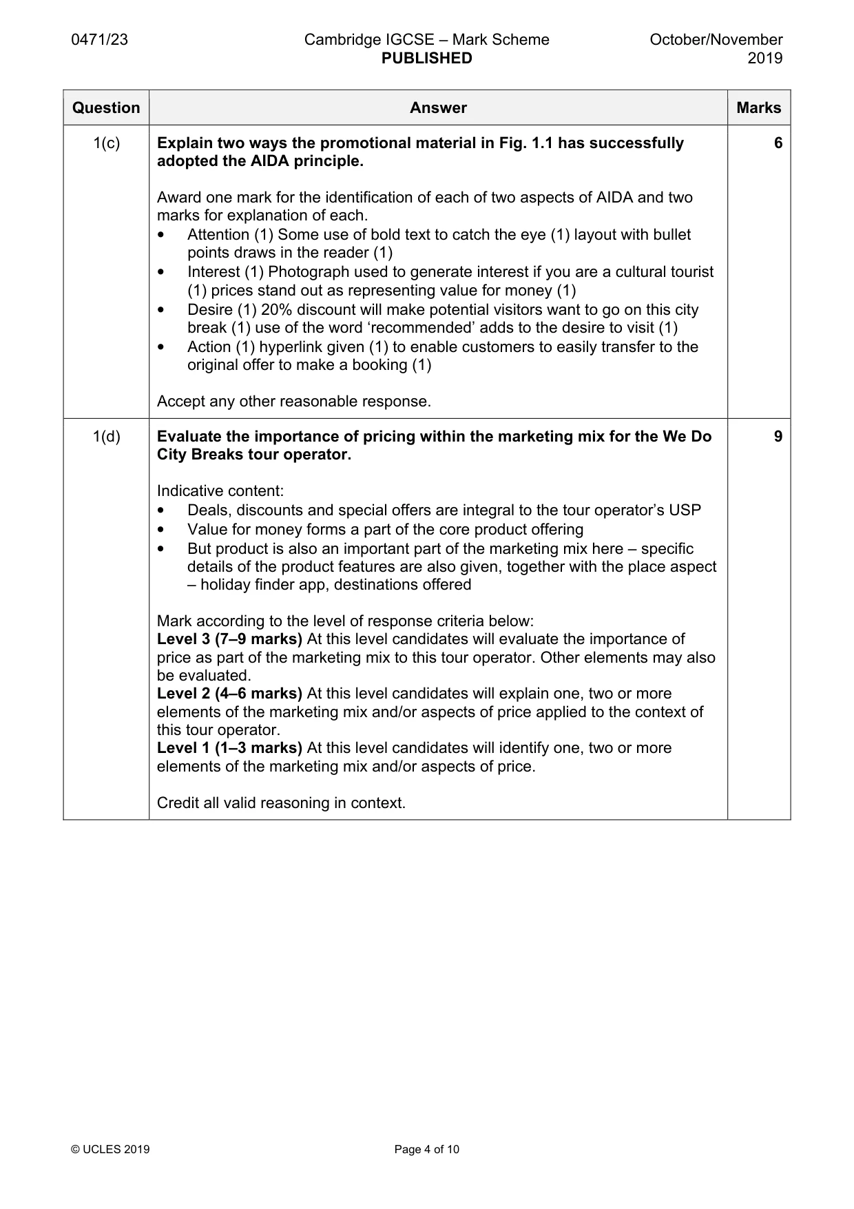 Mark scheme, page 4 of 10