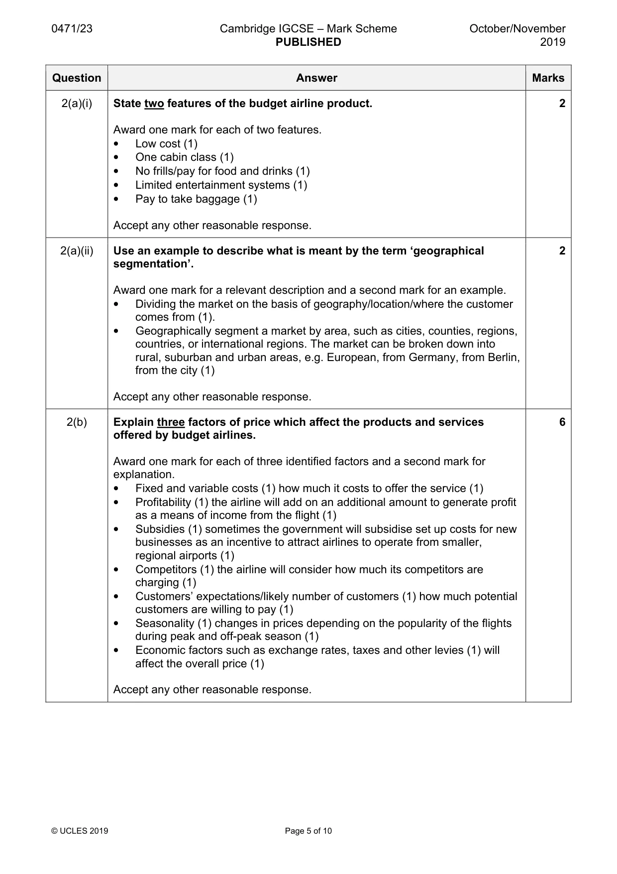 Mark scheme, page 5 of 10