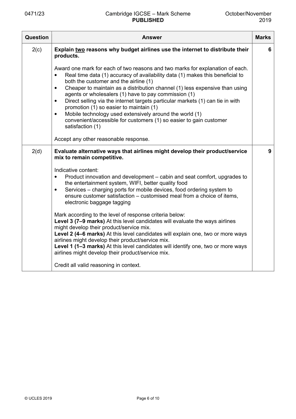 Mark scheme, page 6 of 10