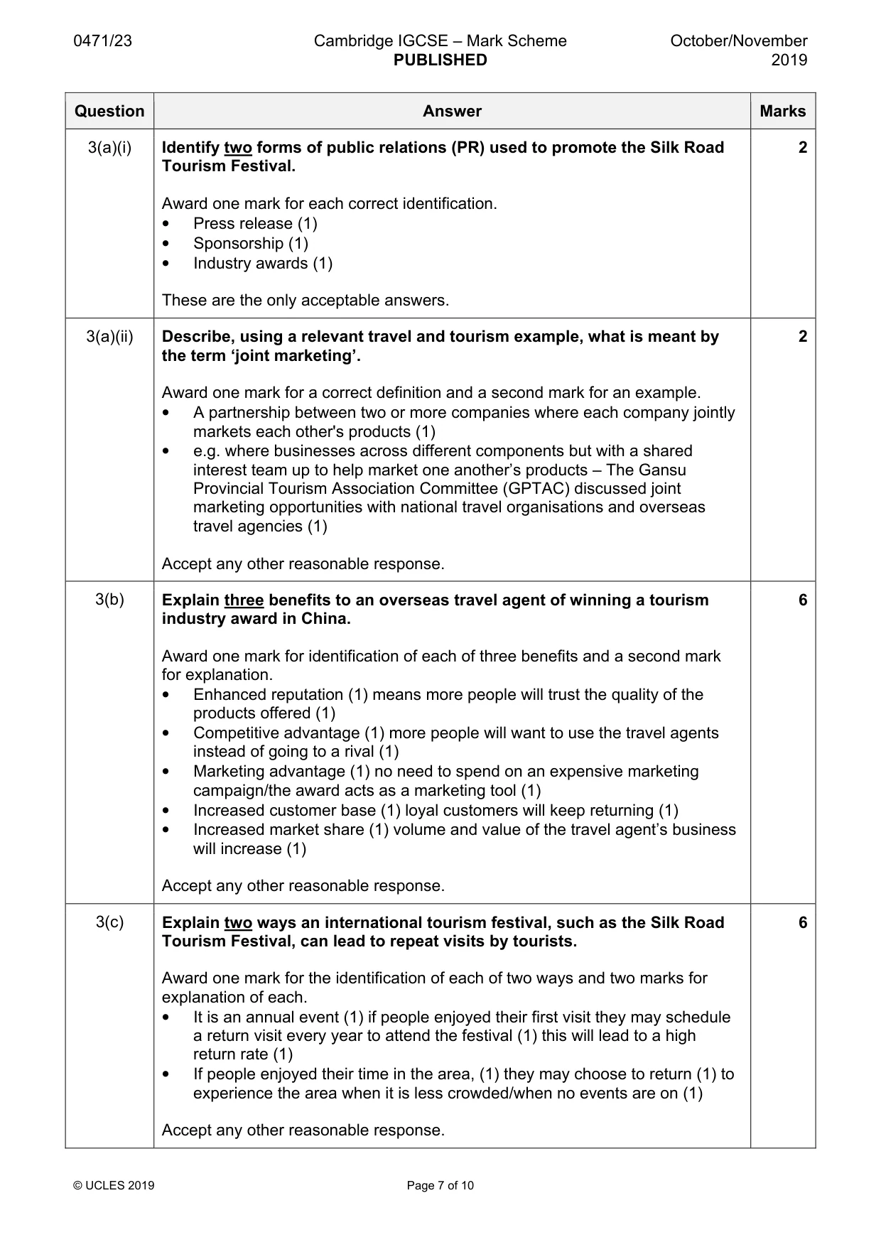 Mark scheme, page 7 of 10