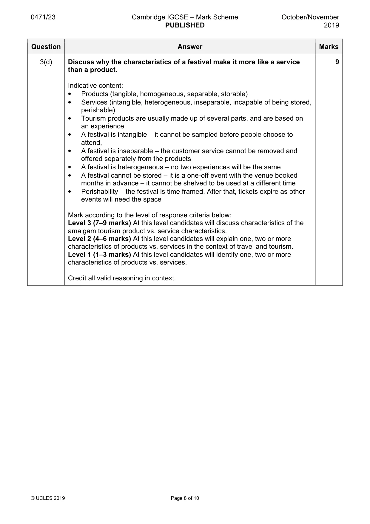 Mark scheme, page 8 of 10