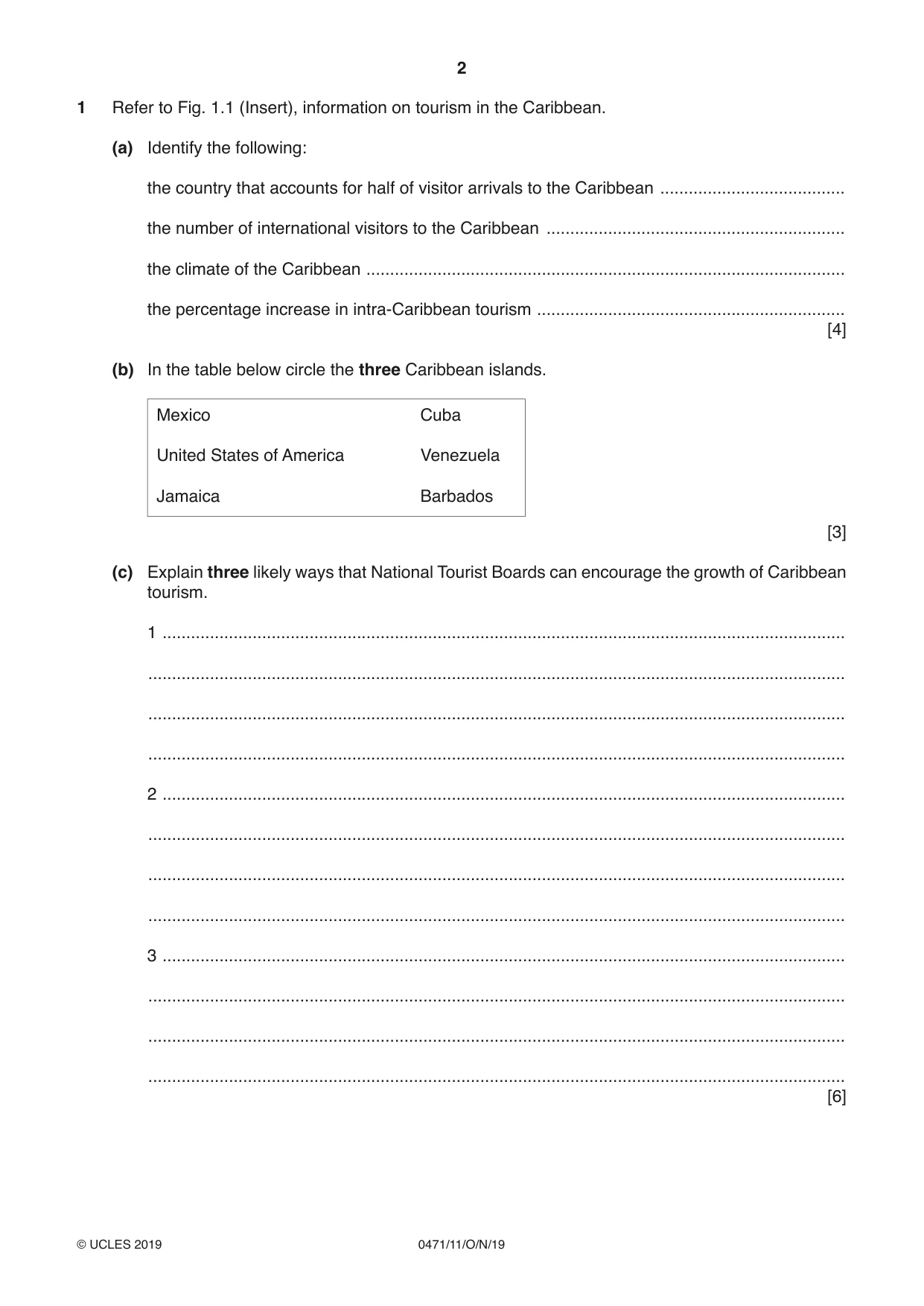 Cambridge IGCSE Travel and Tourism 0471 2019 Oct/Nov Paper 1 · Variant 1 question paper, page 2 of 12