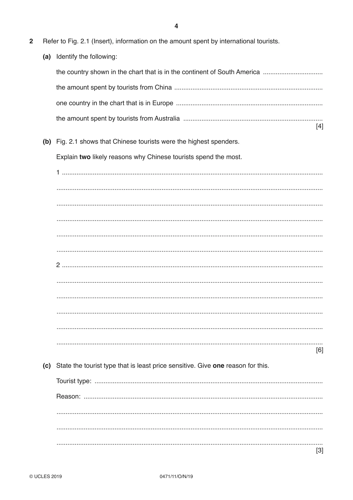 Cambridge IGCSE Travel and Tourism 0471 2019 Oct/Nov Paper 1 · Variant 1 question paper, page 4 of 12
