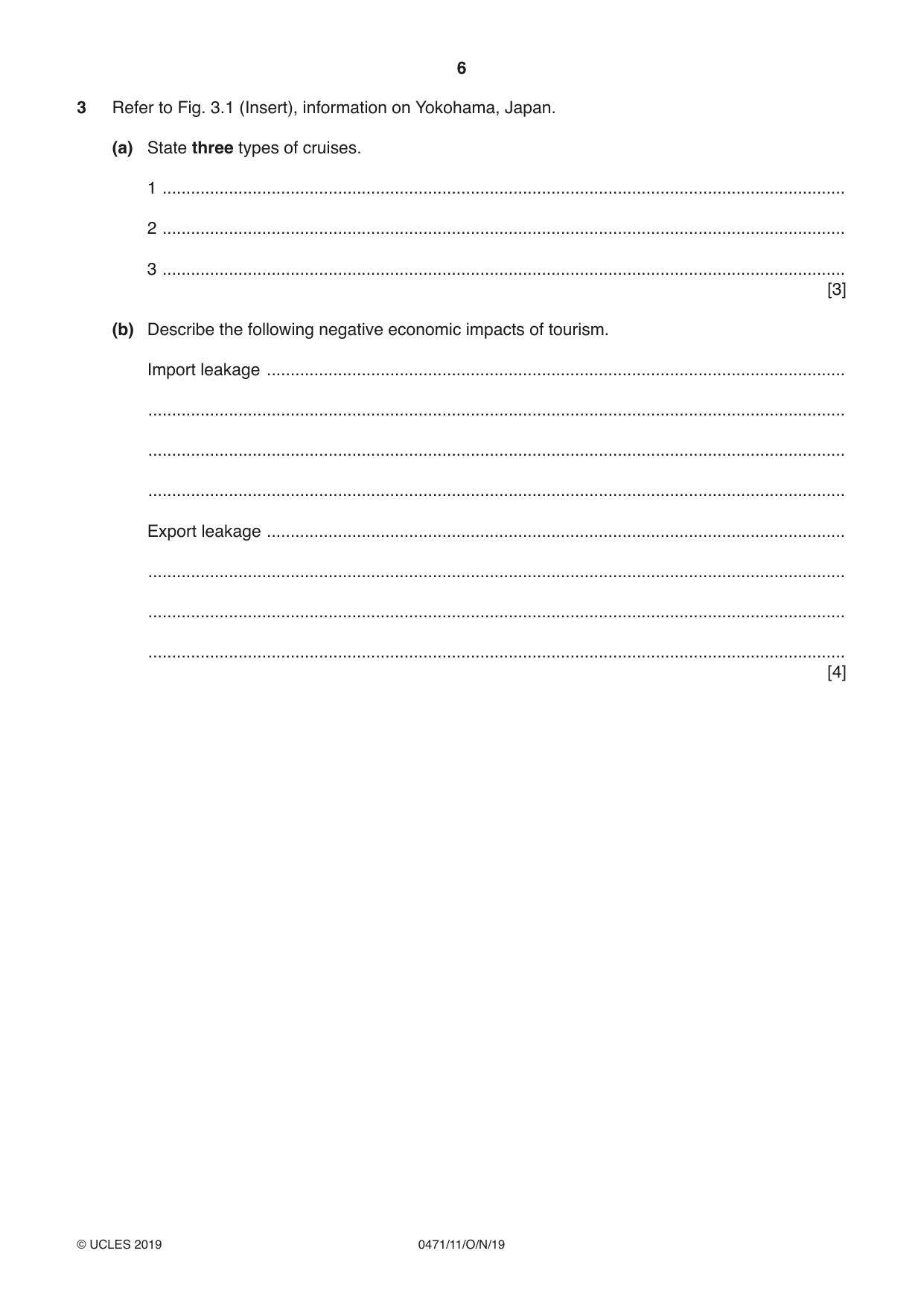 Cambridge IGCSE Travel and Tourism 0471 2019 Oct/Nov Paper 1 · Variant 1 question paper, page 6 of 12