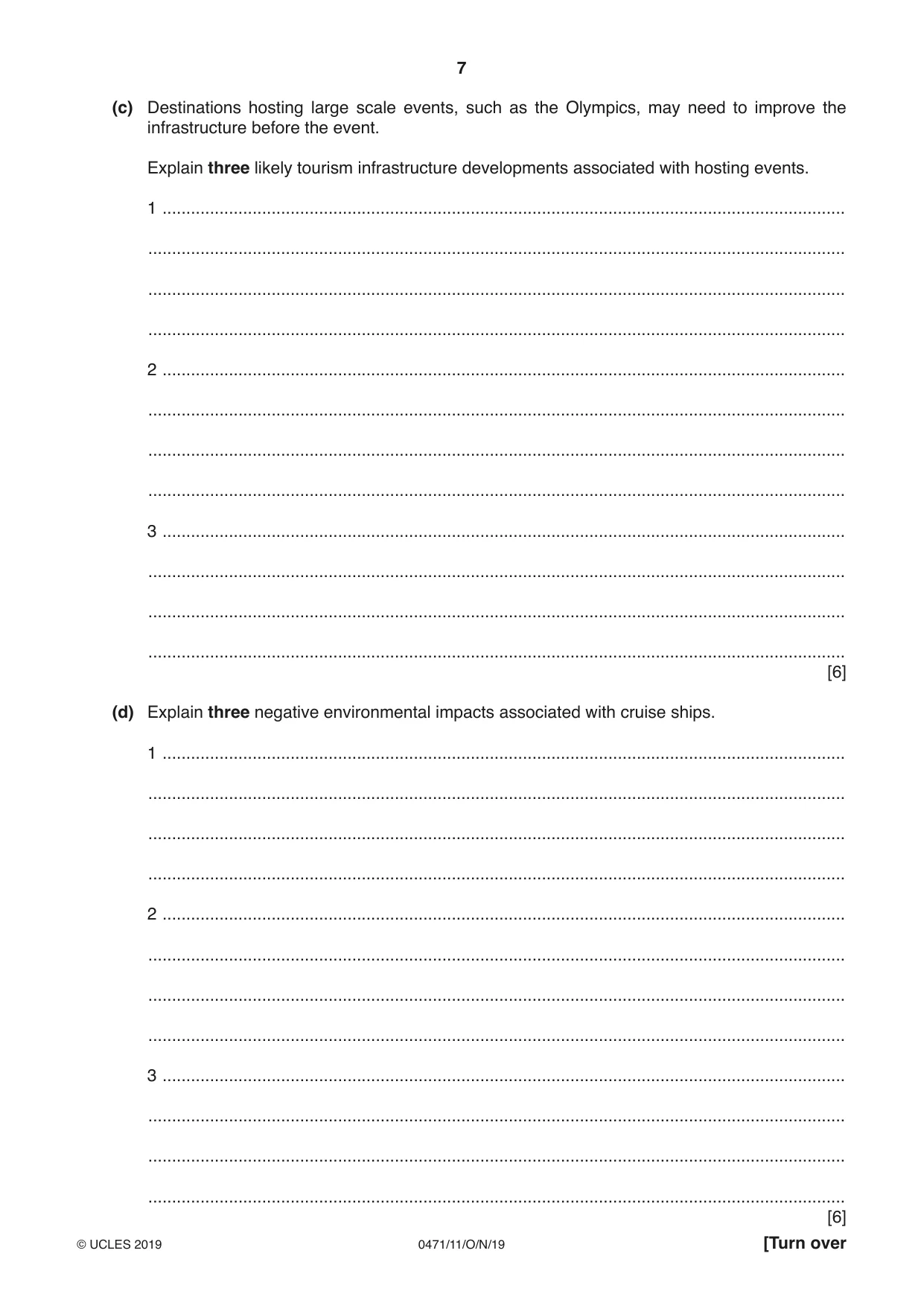 Cambridge IGCSE Travel and Tourism 0471 2019 Oct/Nov Paper 1 · Variant 1 question paper, page 7 of 12