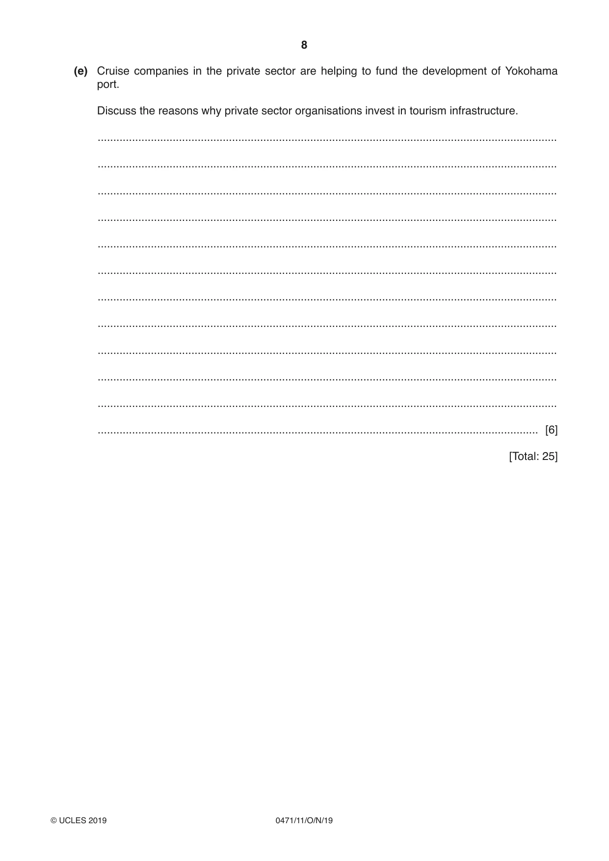 Cambridge IGCSE Travel and Tourism 0471 2019 Oct/Nov Paper 1 · Variant 1 question paper, page 8 of 12