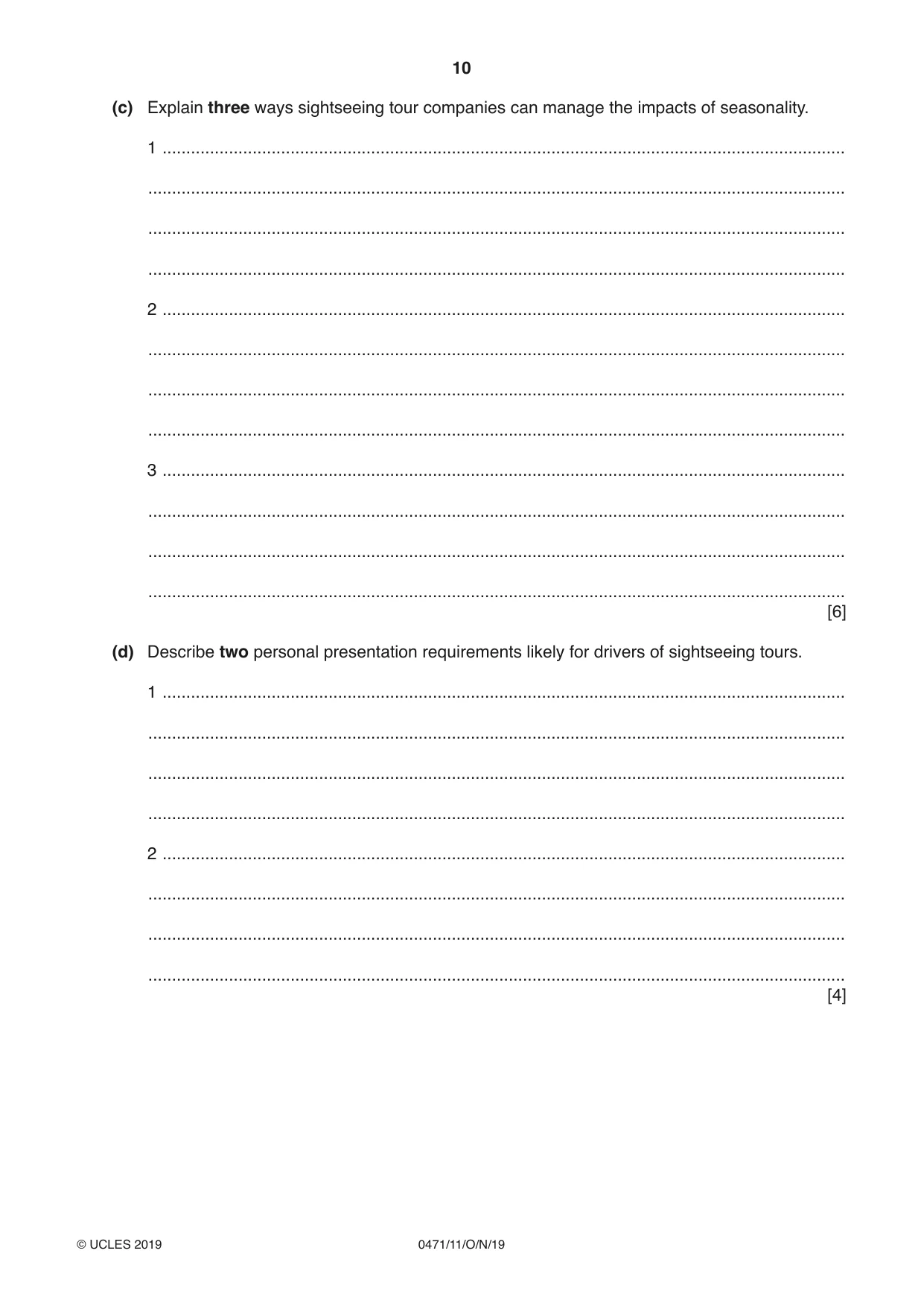 Cambridge IGCSE Travel and Tourism 0471 2019 Oct/Nov Paper 1 · Variant 1 question paper, page 10 of 12