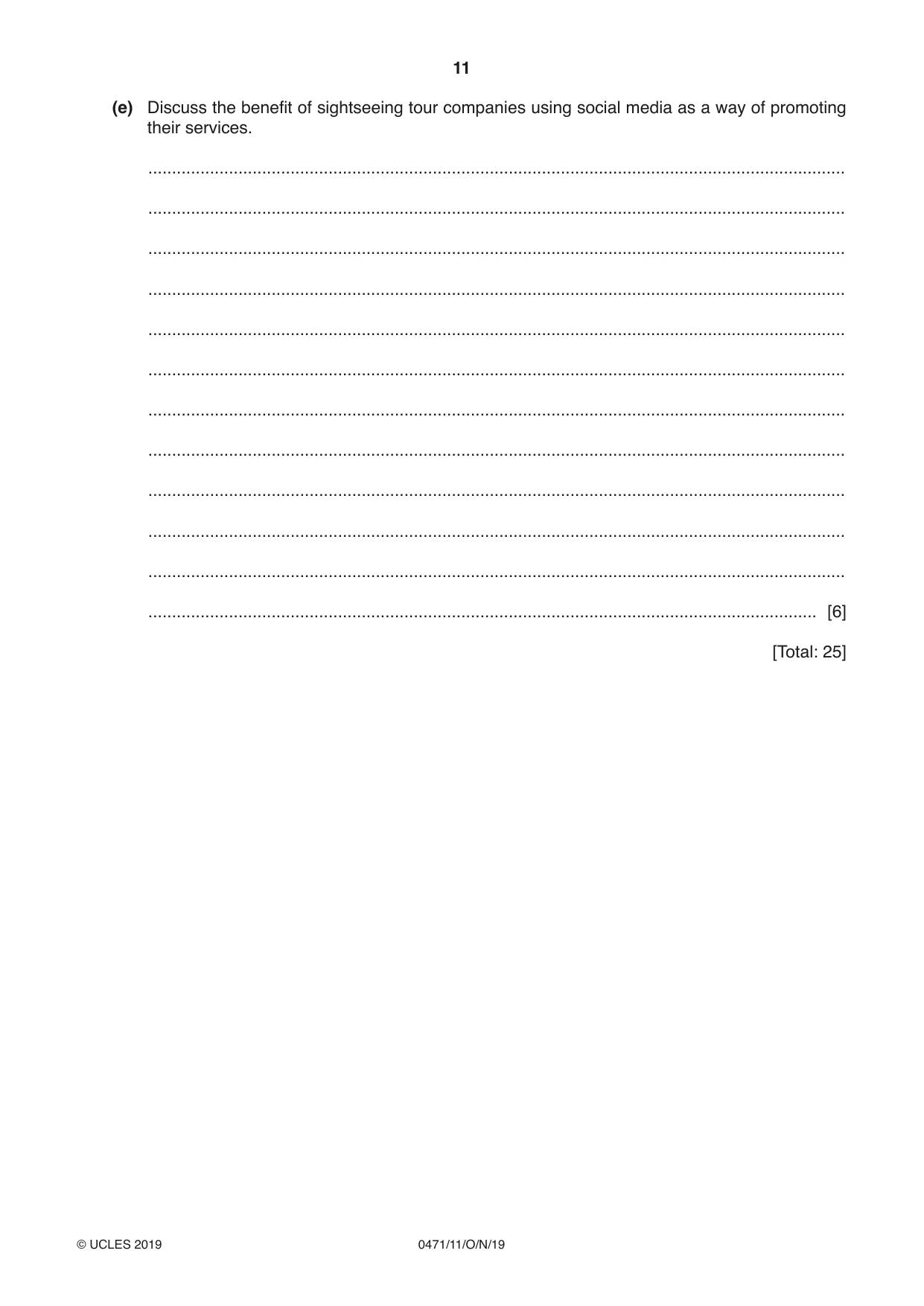 Cambridge IGCSE Travel and Tourism 0471 2019 Oct/Nov Paper 1 · Variant 1 question paper, page 11 of 12