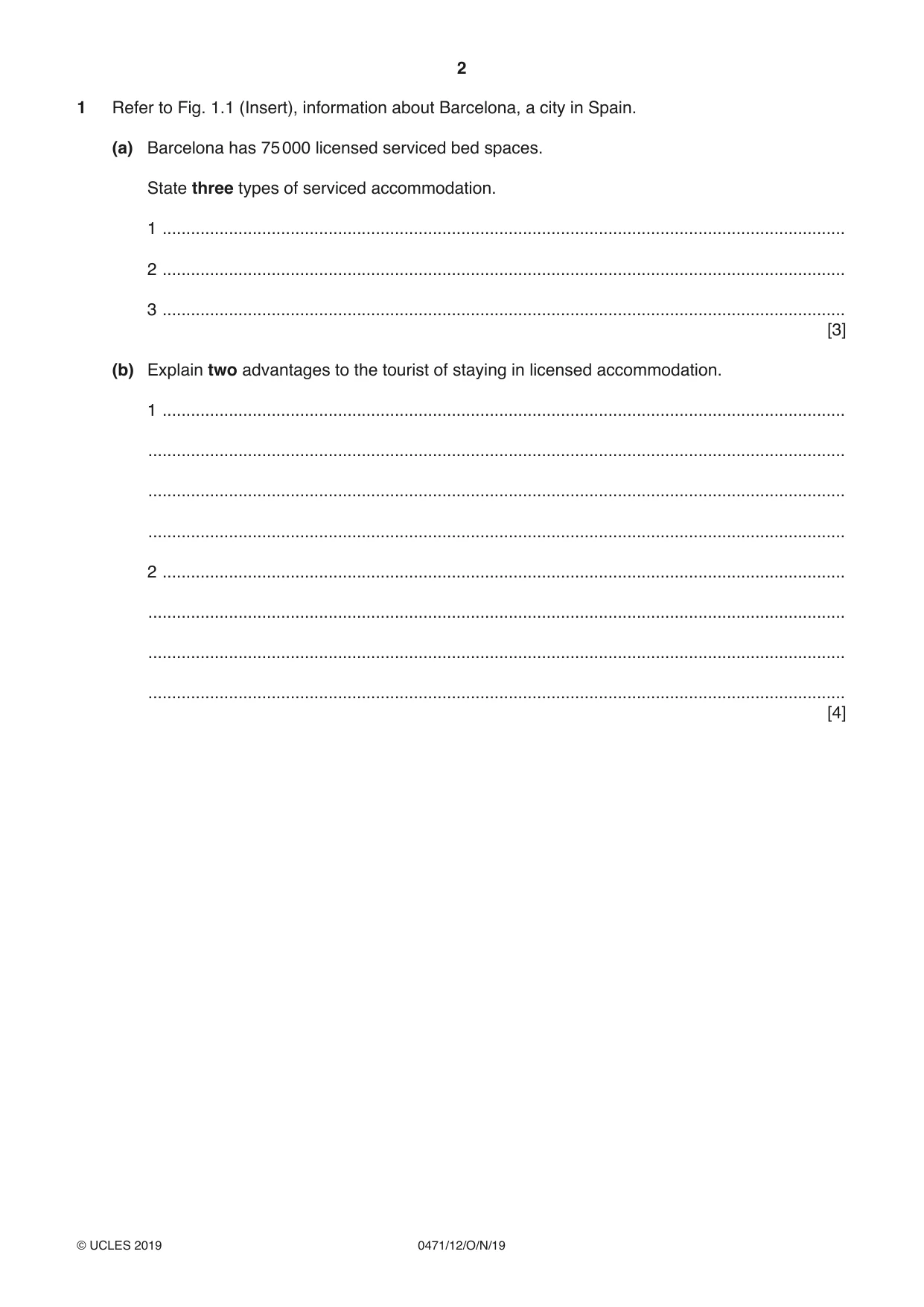 Cambridge IGCSE Travel and Tourism 0471 2019 Oct/Nov Paper 1 · Variant 2 question paper, page 2 of 12