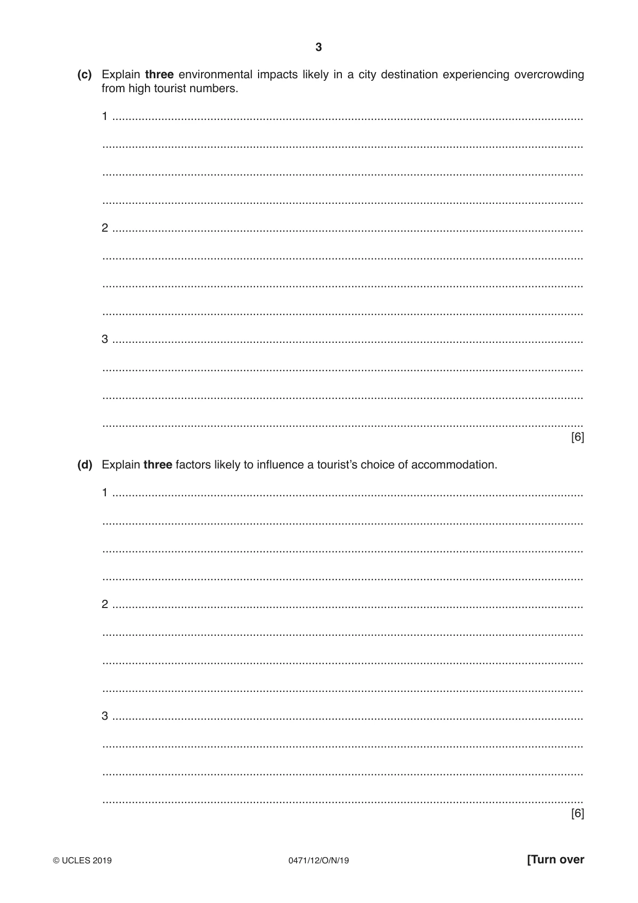 Cambridge IGCSE Travel and Tourism 0471 2019 Oct/Nov Paper 1 · Variant 2 question paper, page 3 of 12