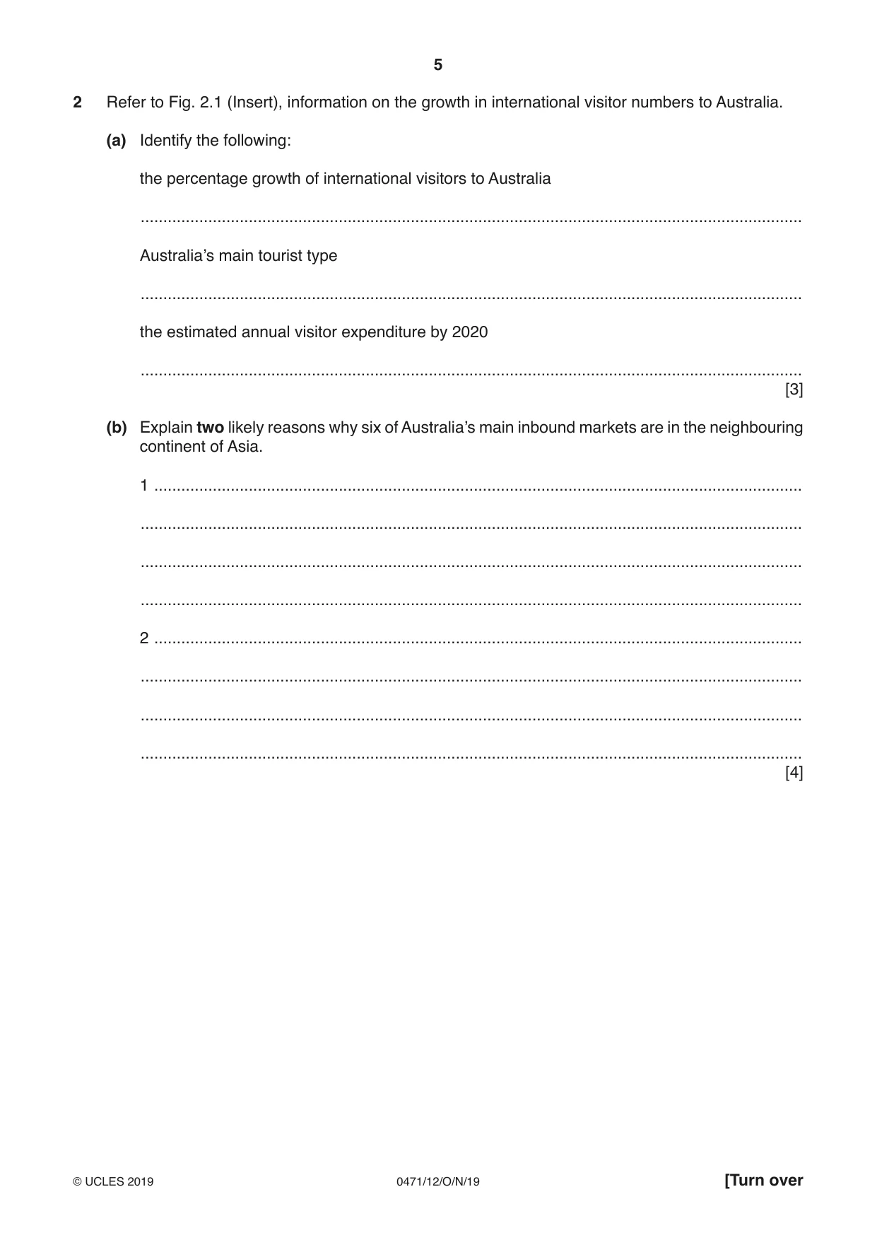 Cambridge IGCSE Travel and Tourism 0471 2019 Oct/Nov Paper 1 · Variant 2 question paper, page 5 of 12