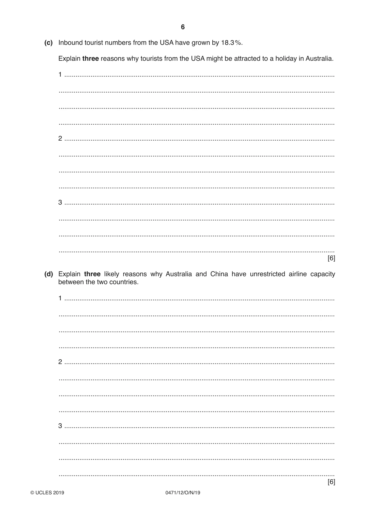 Cambridge IGCSE Travel and Tourism 0471 2019 Oct/Nov Paper 1 · Variant 2 question paper, page 6 of 12