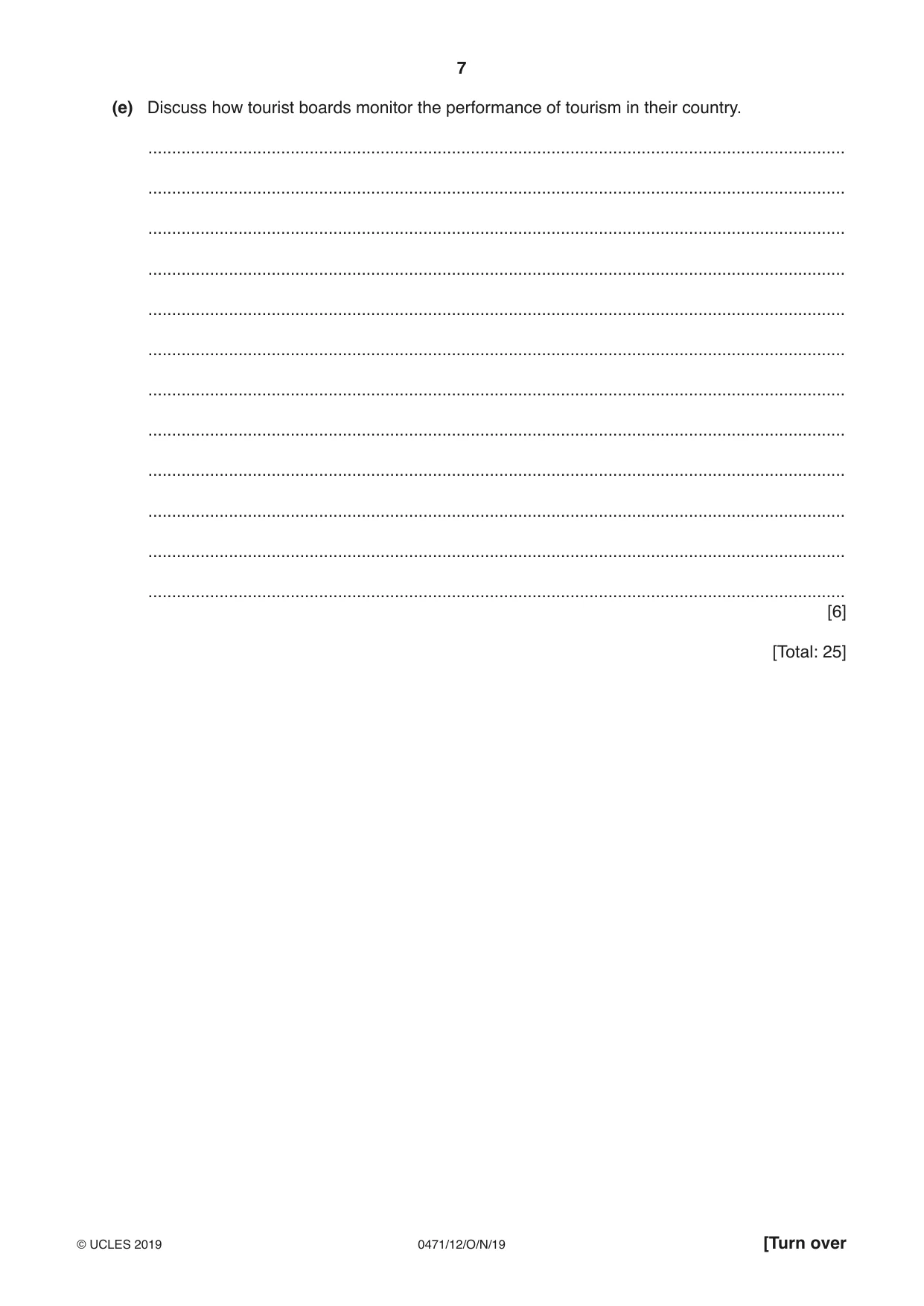 Cambridge IGCSE Travel and Tourism 0471 2019 Oct/Nov Paper 1 · Variant 2 question paper, page 7 of 12
