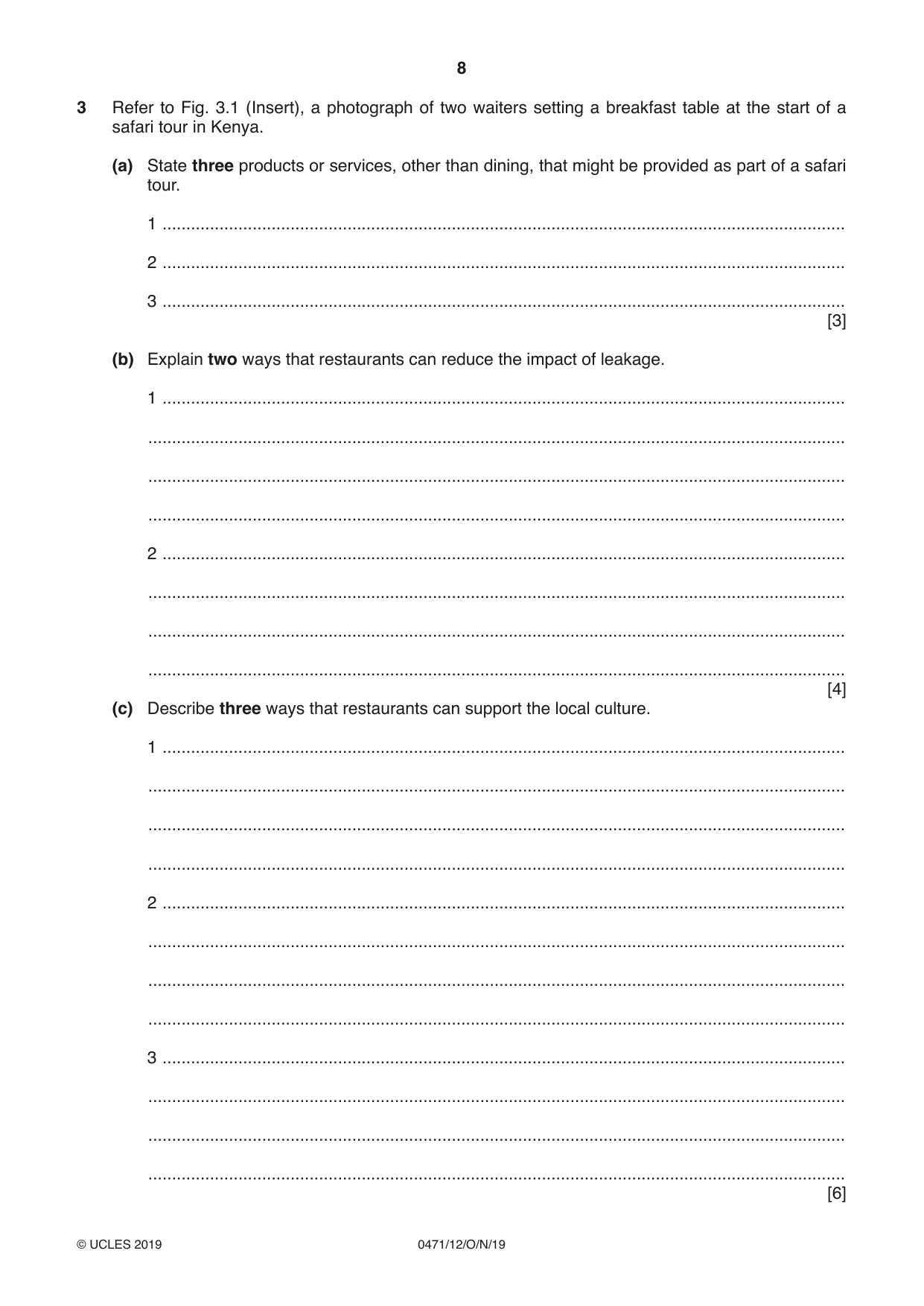 Cambridge IGCSE Travel and Tourism 0471 2019 Oct/Nov Paper 1 · Variant 2 question paper, page 8 of 12