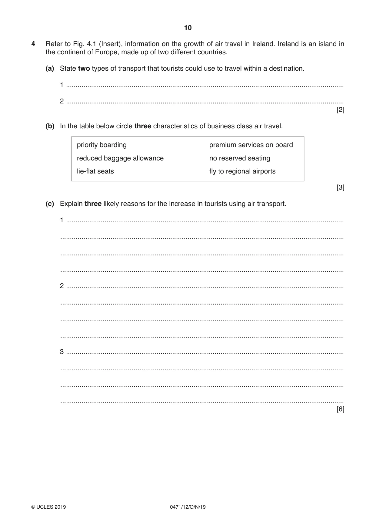 Cambridge IGCSE Travel and Tourism 0471 2019 Oct/Nov Paper 1 · Variant 2 question paper, page 10 of 12