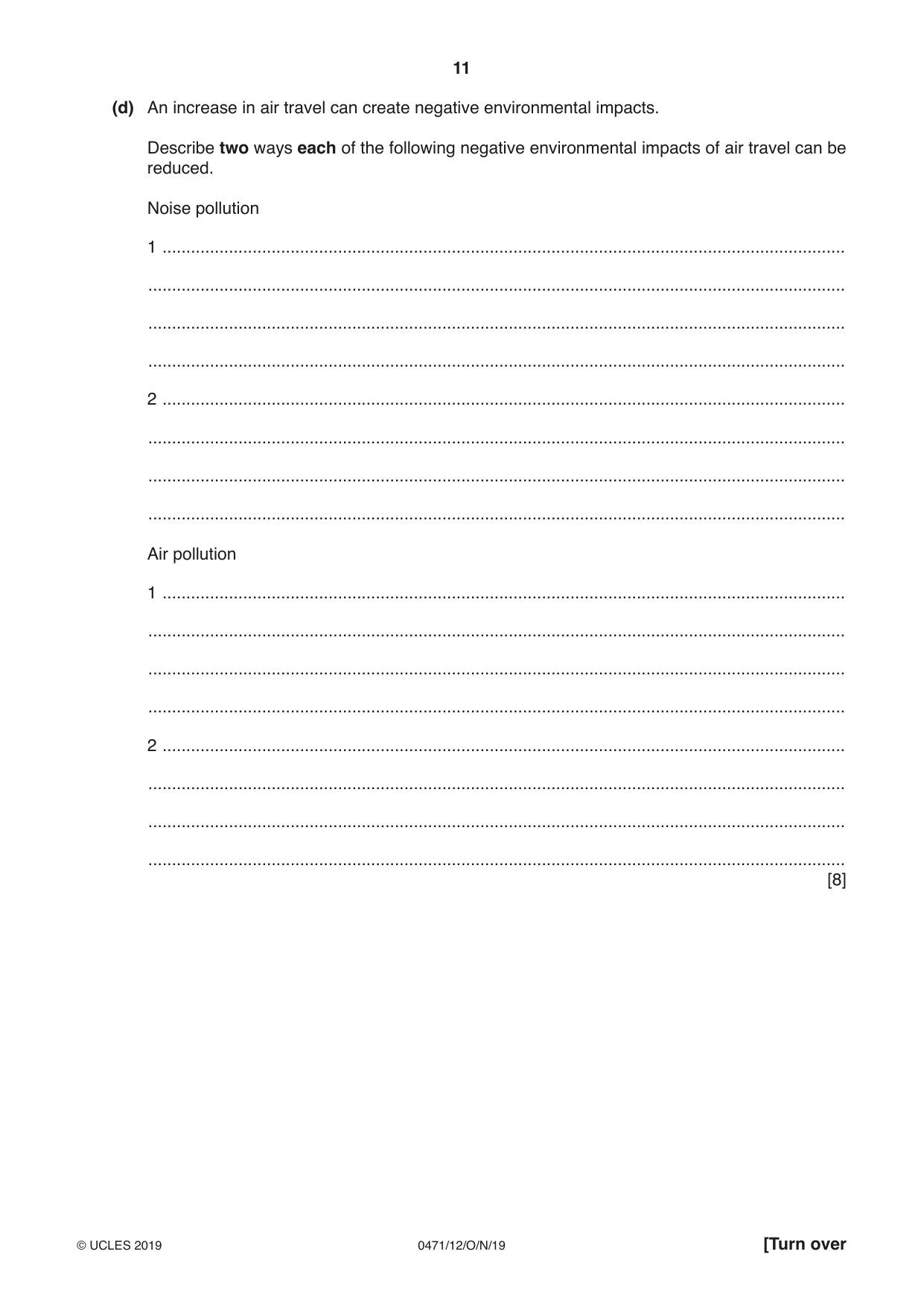 Cambridge IGCSE Travel and Tourism 0471 2019 Oct/Nov Paper 1 · Variant 2 question paper, page 11 of 12