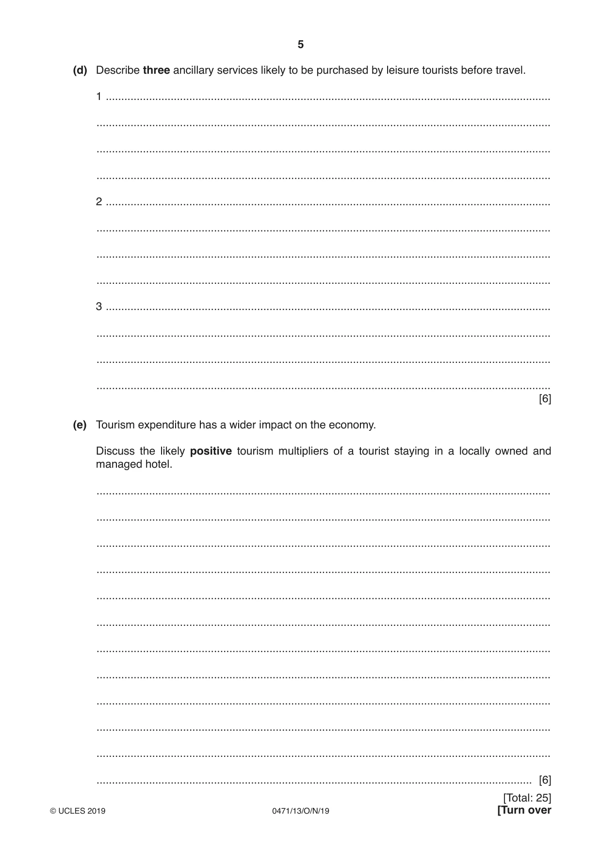 Cambridge IGCSE Travel and Tourism 0471 2019 Oct/Nov Paper 1 · Variant 3 question paper, page 5 of 12
