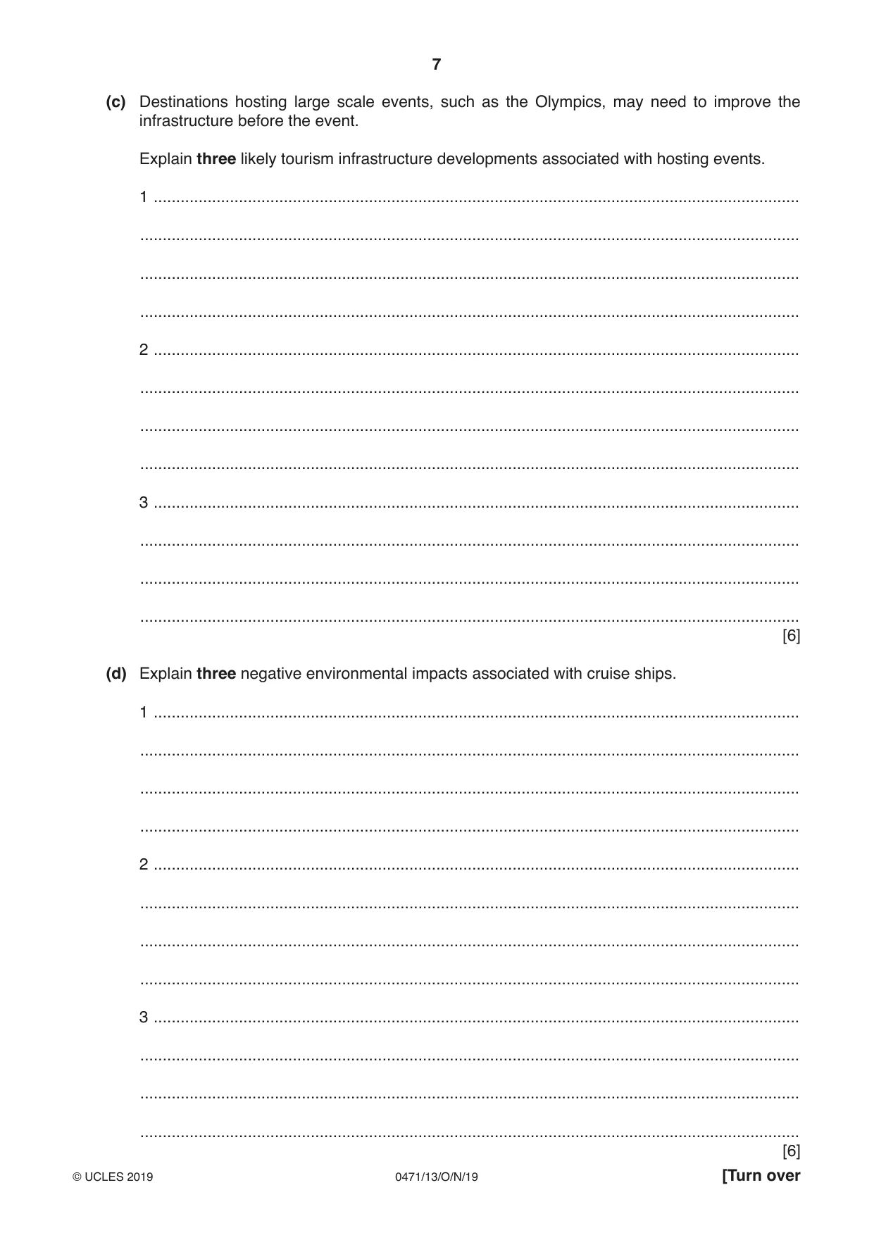 Cambridge IGCSE Travel and Tourism 0471 2019 Oct/Nov Paper 1 · Variant 3 question paper, page 7 of 12