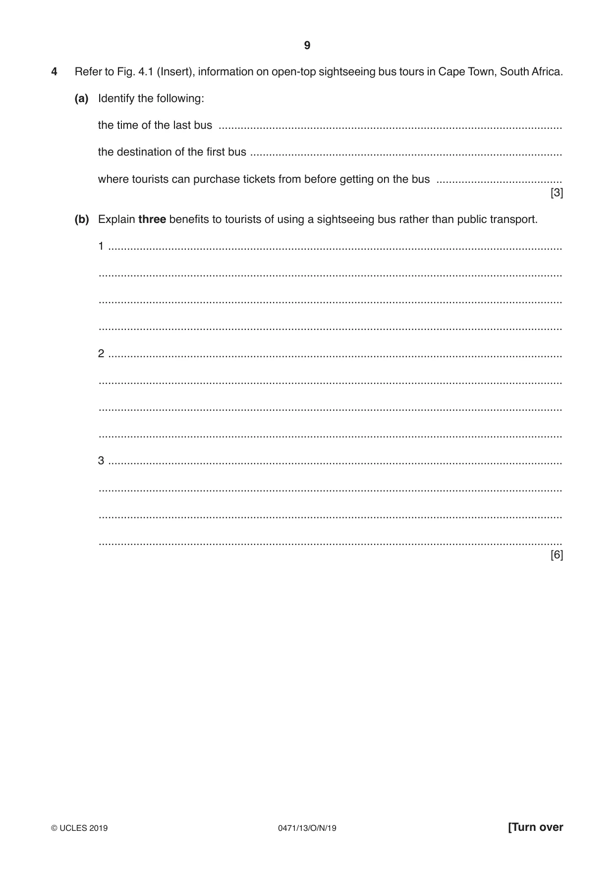 Cambridge IGCSE Travel and Tourism 0471 2019 Oct/Nov Paper 1 · Variant 3 question paper, page 9 of 12