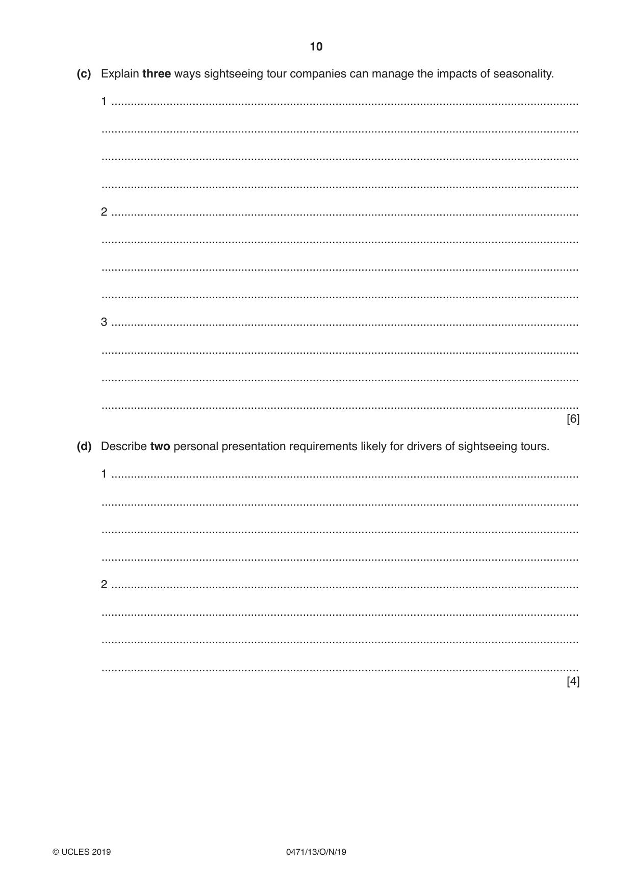 Cambridge IGCSE Travel and Tourism 0471 2019 Oct/Nov Paper 1 · Variant 3 question paper, page 10 of 12