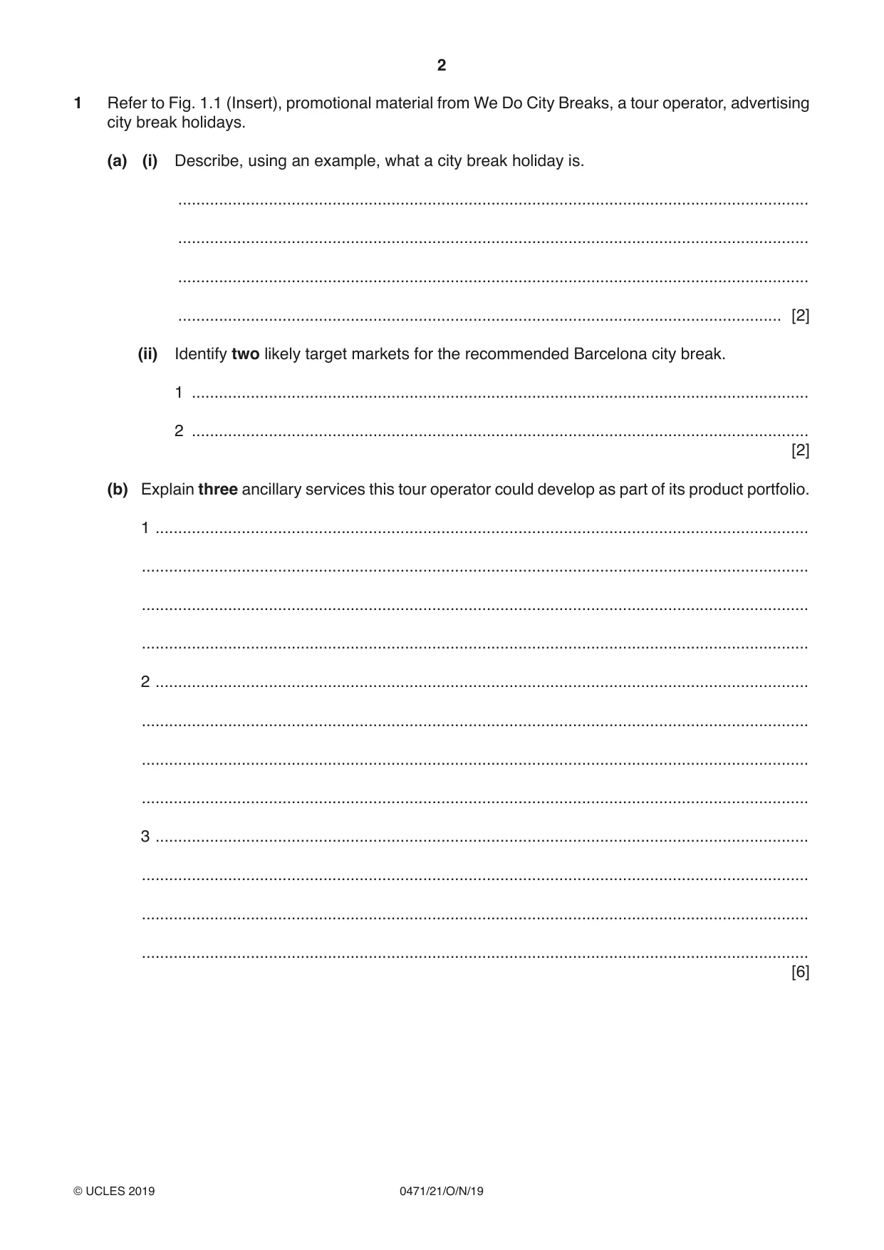 Cambridge IGCSE Travel and Tourism 0471 2019 Oct/Nov Paper 2 · Variant 1 question paper, page 2 of 16