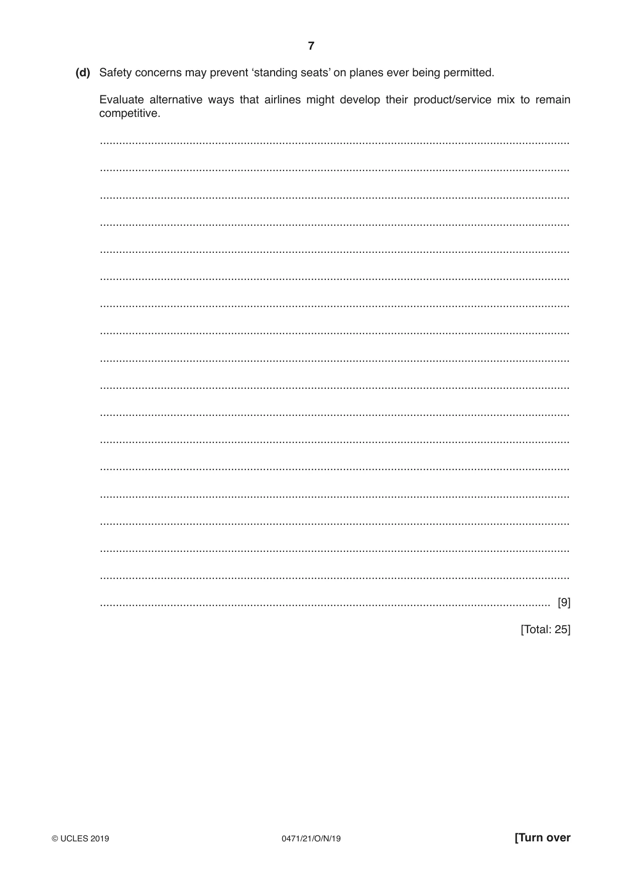 Cambridge IGCSE Travel and Tourism 0471 2019 Oct/Nov Paper 2 · Variant 1 question paper, page 7 of 16