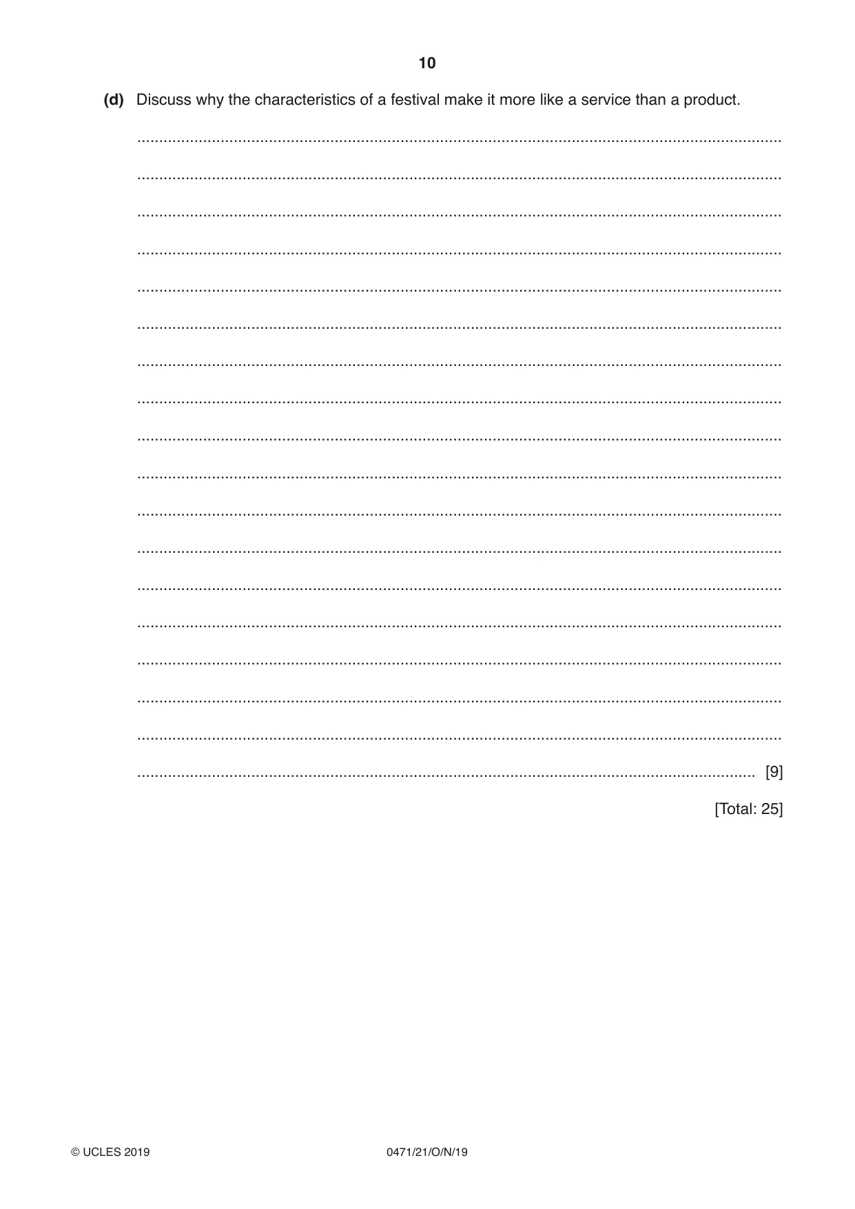 Cambridge IGCSE Travel and Tourism 0471 2019 Oct/Nov Paper 2 · Variant 1 question paper, page 10 of 16