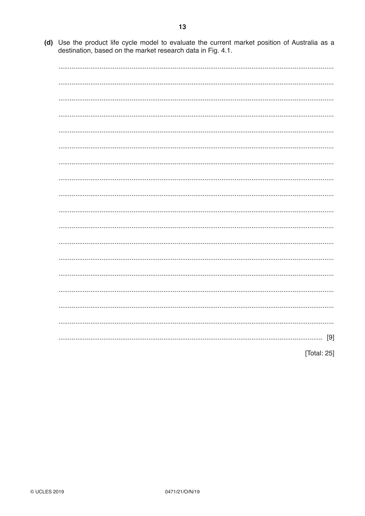 Cambridge IGCSE Travel and Tourism 0471 2019 Oct/Nov Paper 2 · Variant 1 question paper, page 13 of 16